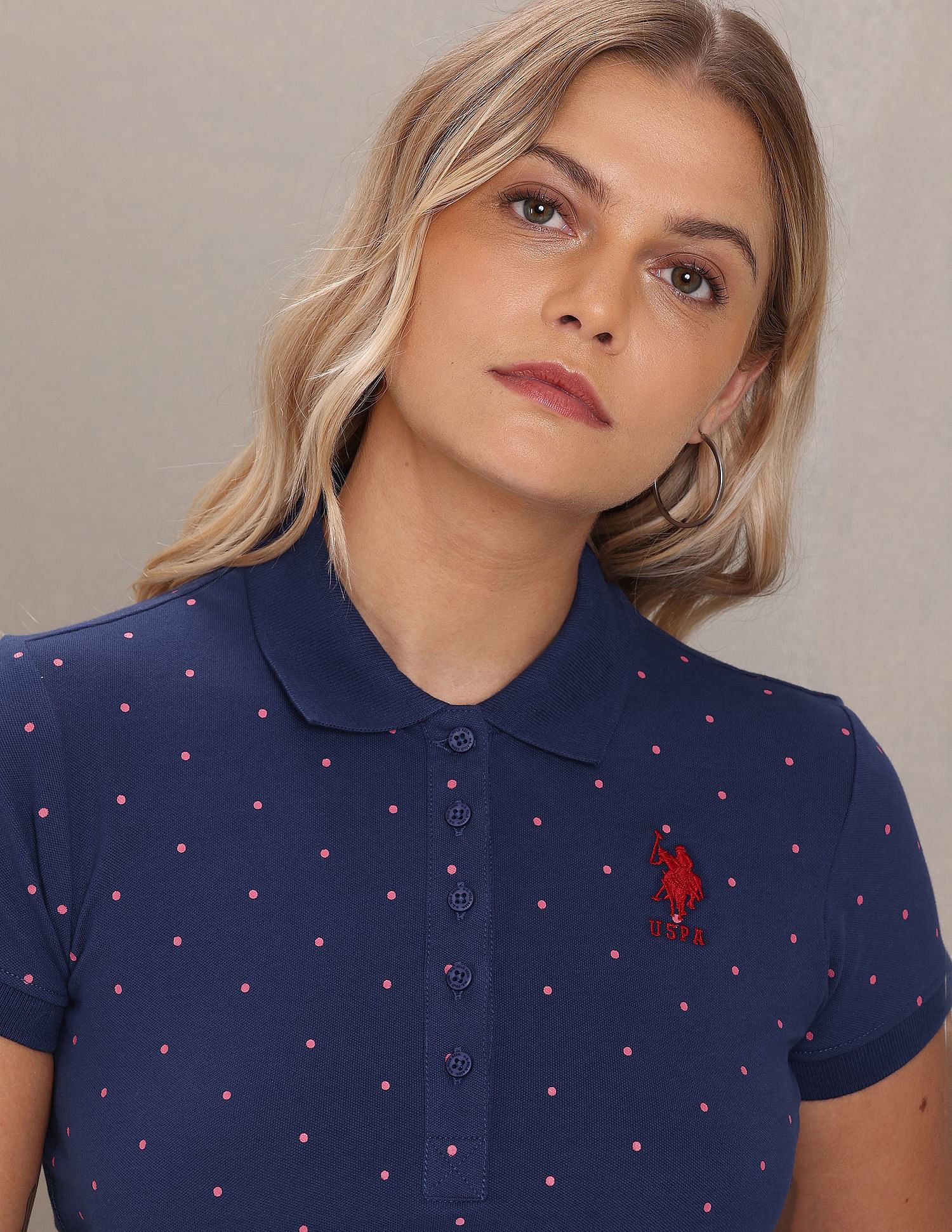Polka Dot Print Pique Polo Shirt