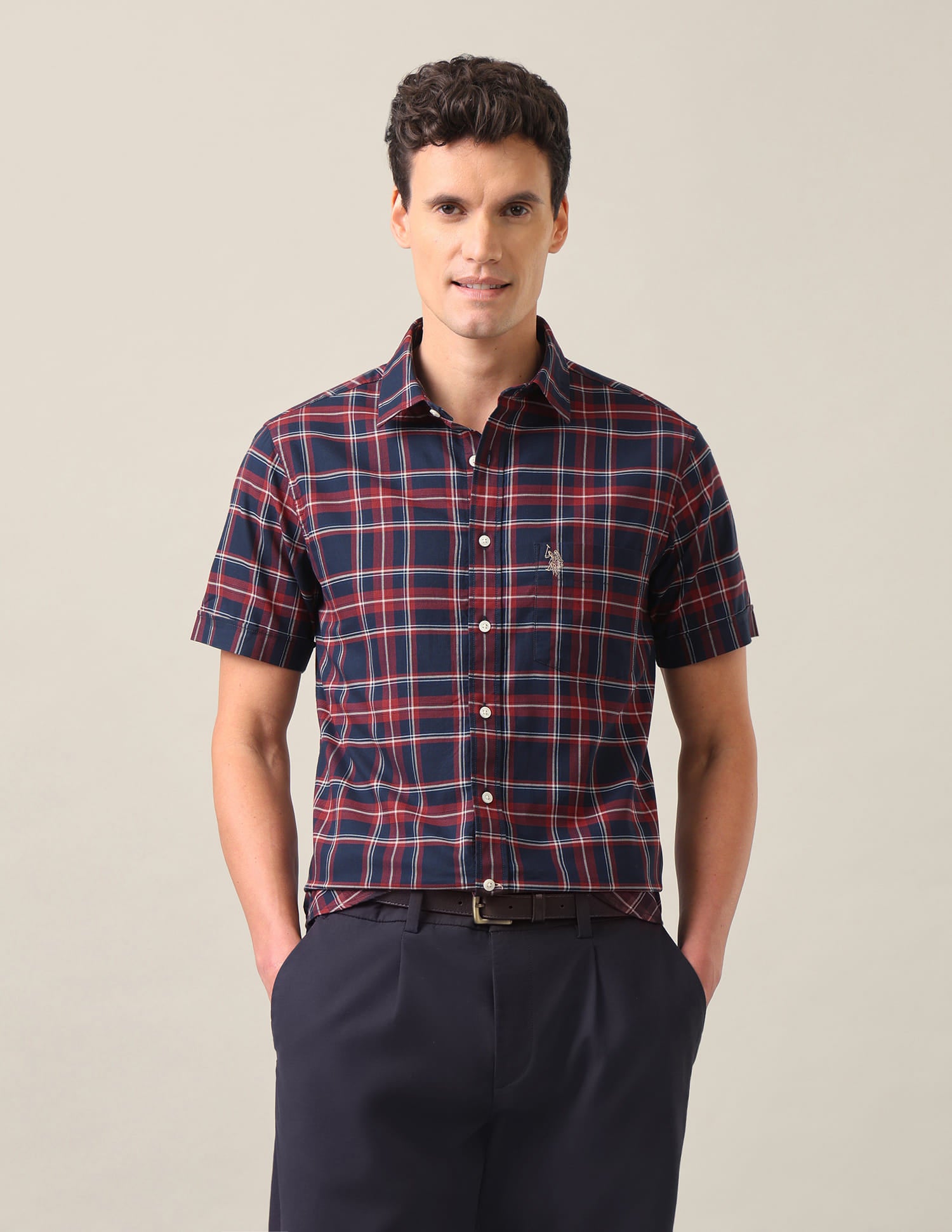 Plaid Checked Tailored Fit Shirt Navy Blue - U.S. Polo Assn. India | Large