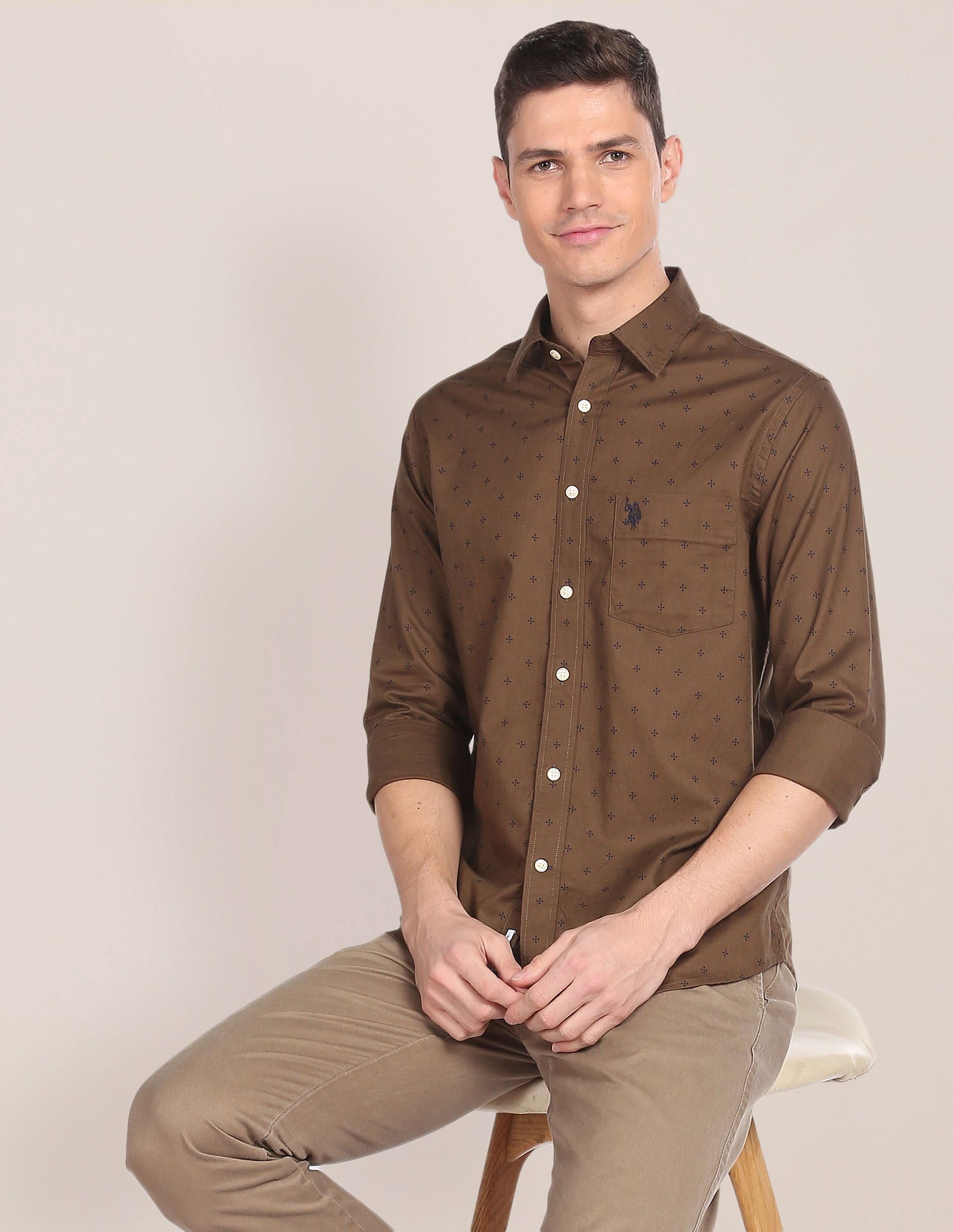 Geometric Print Dobby Shirt Brown - U.S. Polo Assn. India | Large