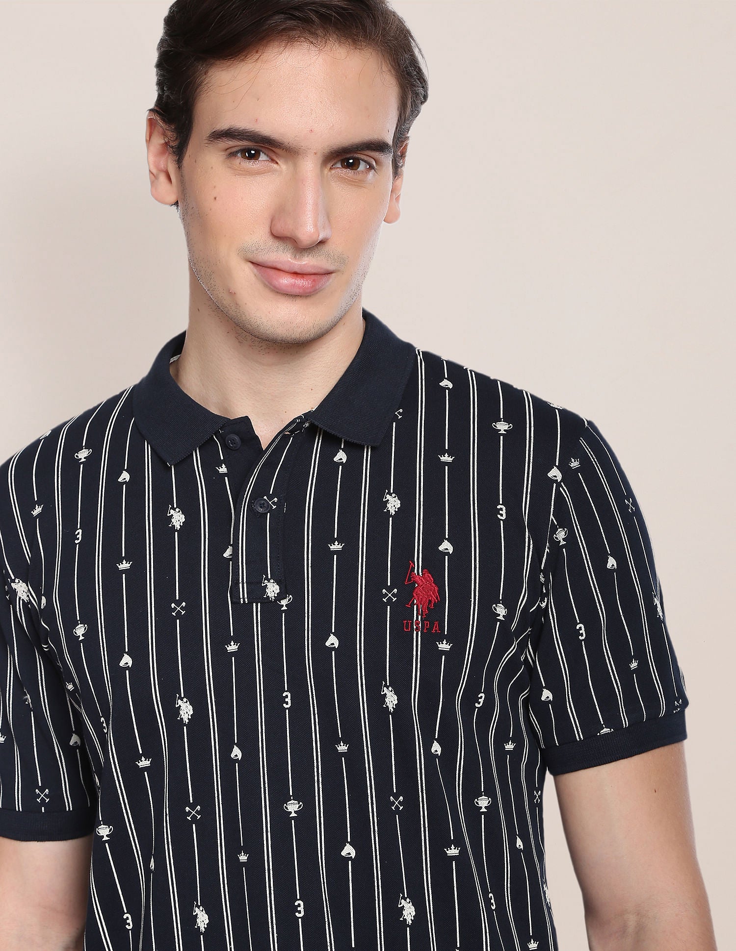 Graphic Print Striped Polo Shirt Navy - U.S. Polo Assn. India | Large