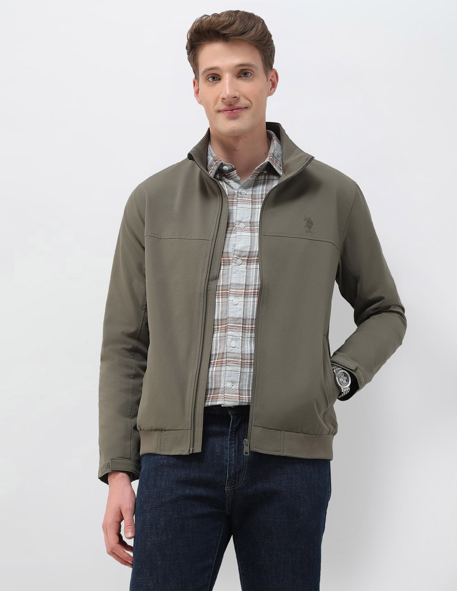 Regular Fit Solid Casual Jacket Green - U.S. Polo Assn. India | Large