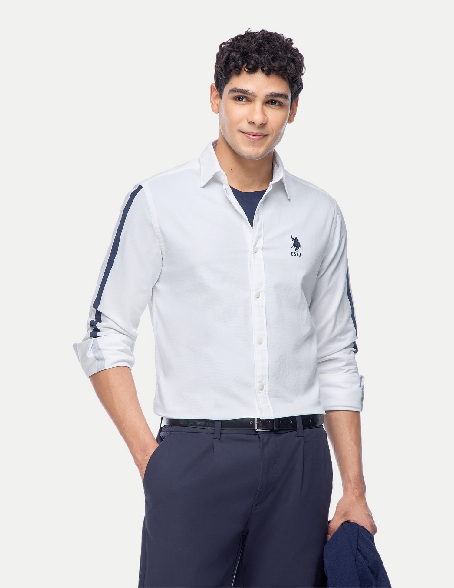 Semi-Cutaway Collar Long Sleeve Shirt
