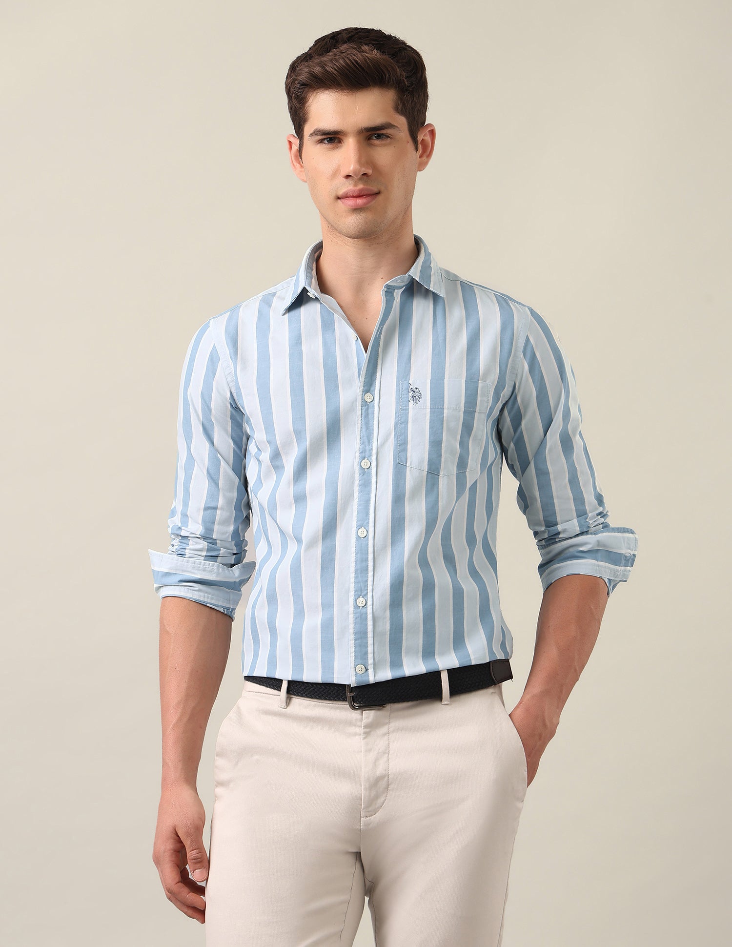 Tailored Fit Vertical Striped Shirt Blue - U.S. Polo Assn. India | Large