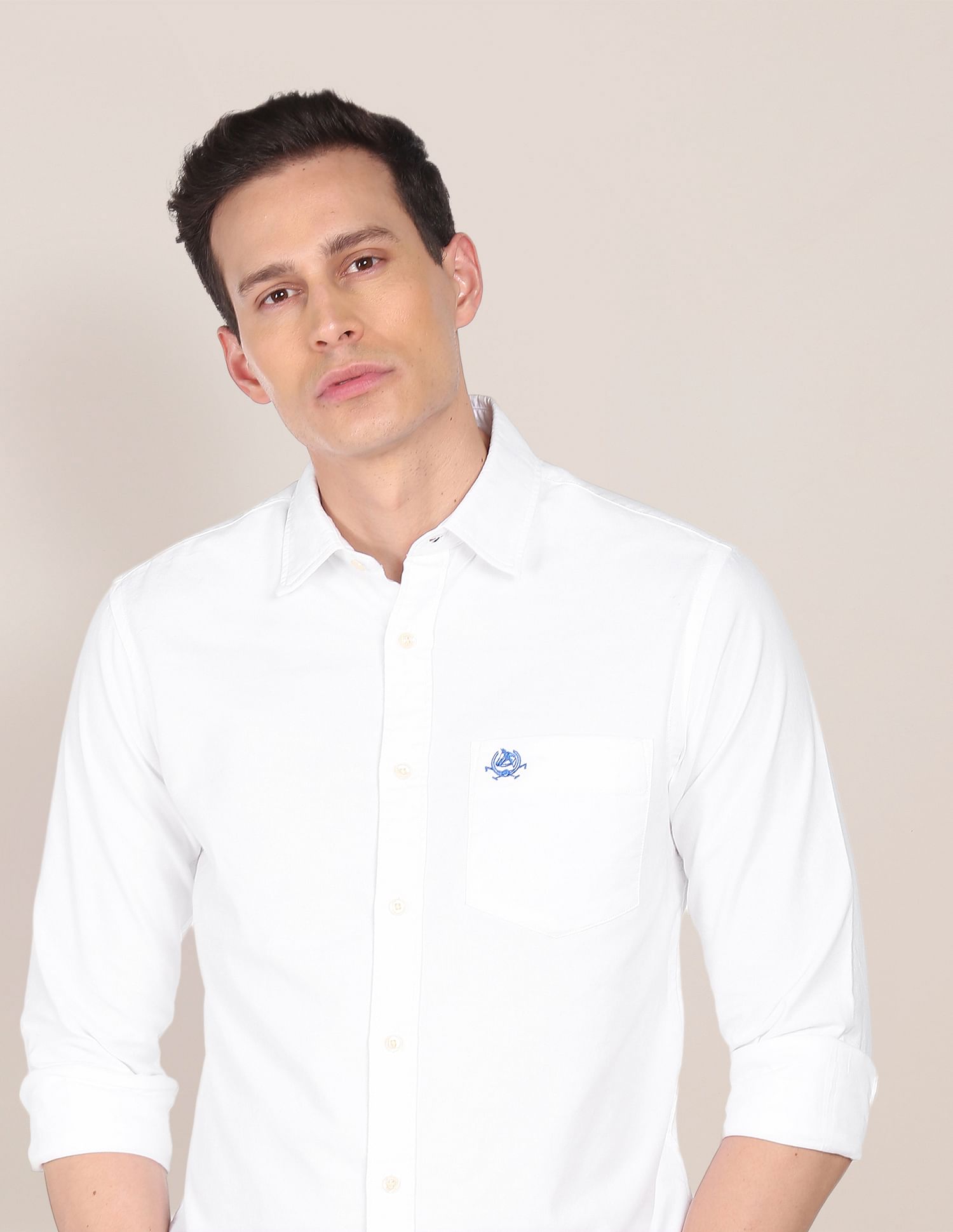 Rounded Cuff Solid Casual Shirt White - U.S. POLO ASSN. | Large