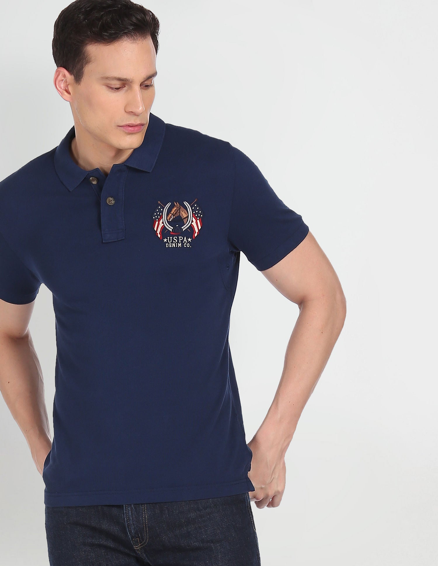 Cotton Solid Polo Shirt Dark Blue - U.S. POLO ASSN. | Large
