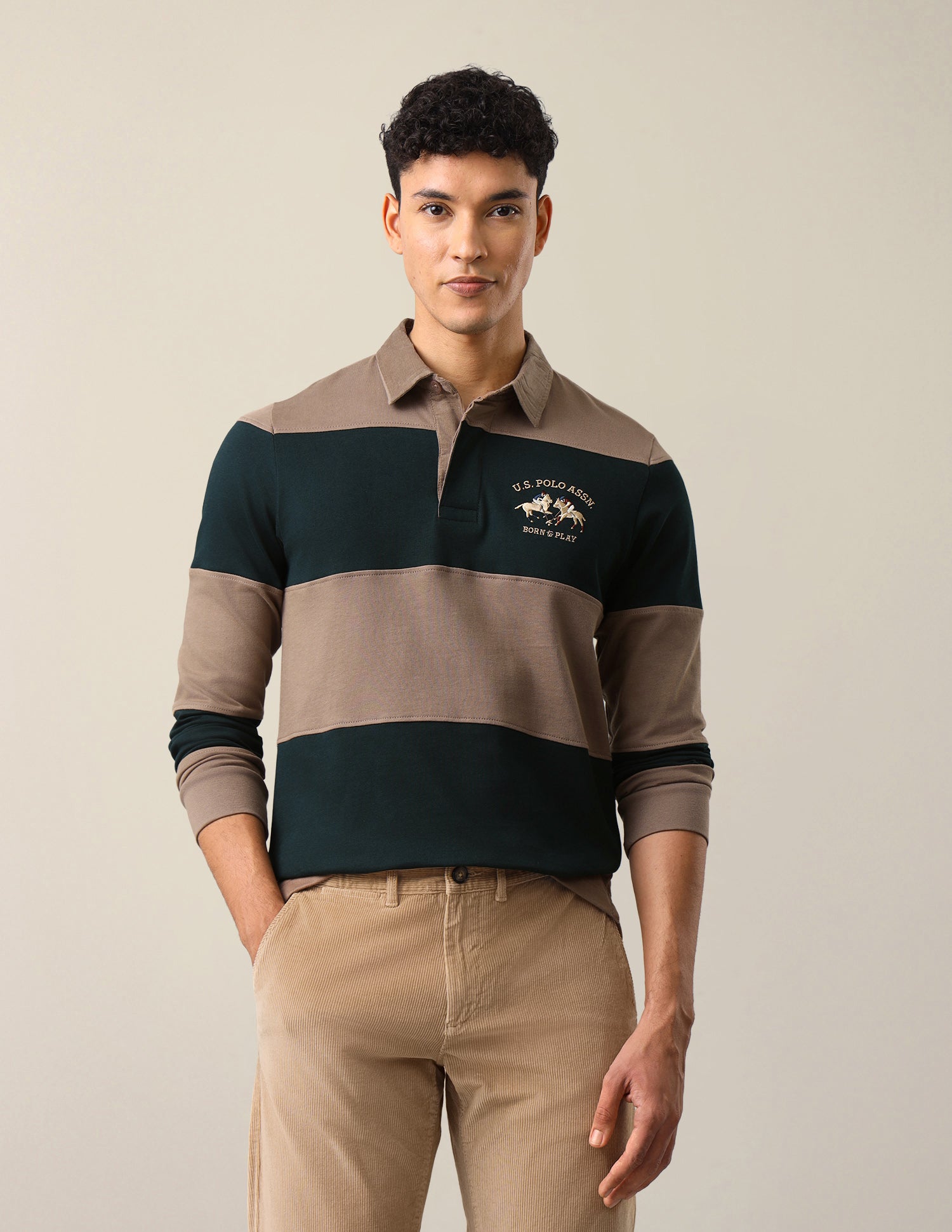 Horizontal Striped Slim Fit Polo Shirt Green - U.S. Polo Assn. India | Large