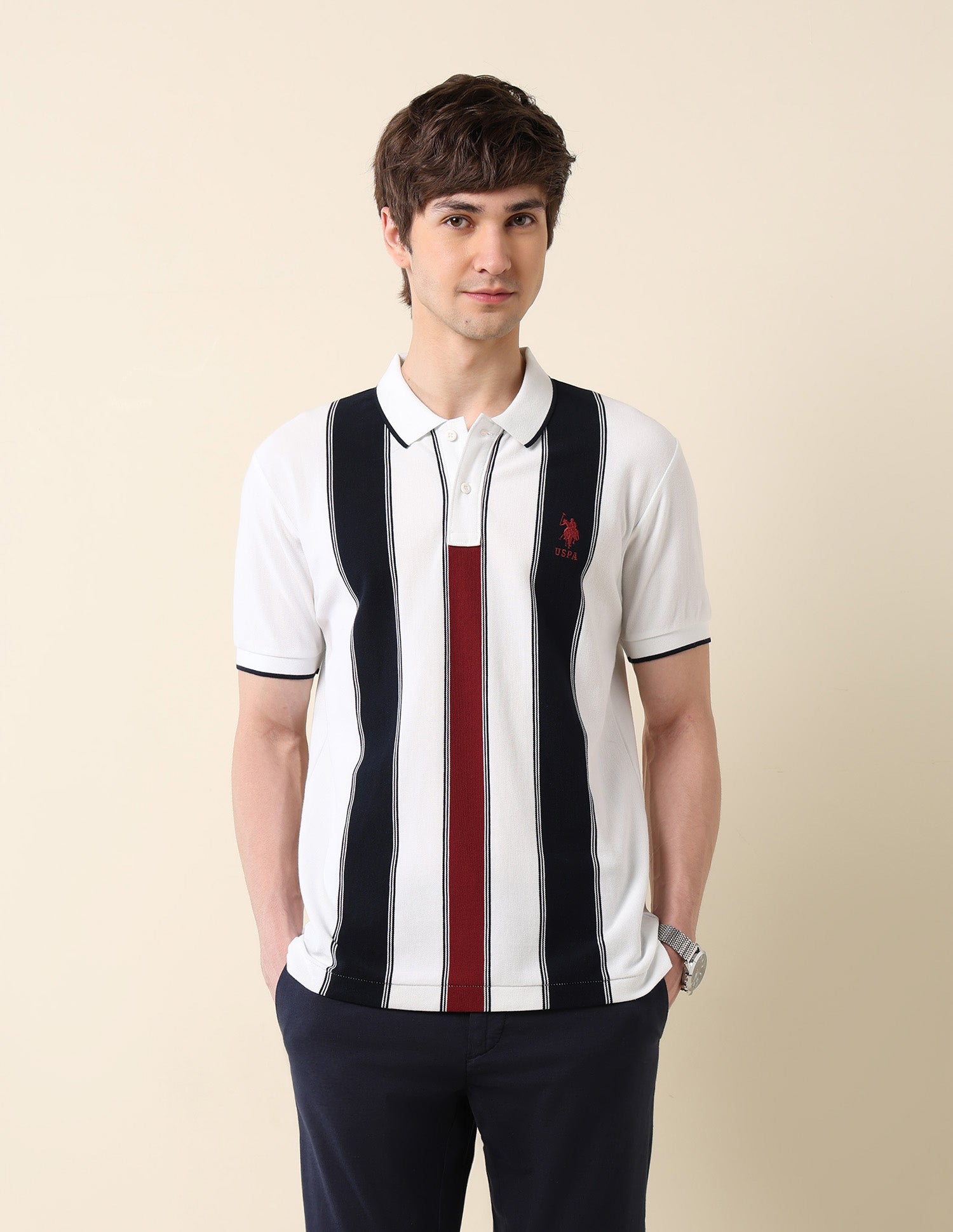 Vertical Striped Classic Polo Shirt White - U.S. Polo Assn. India | Large