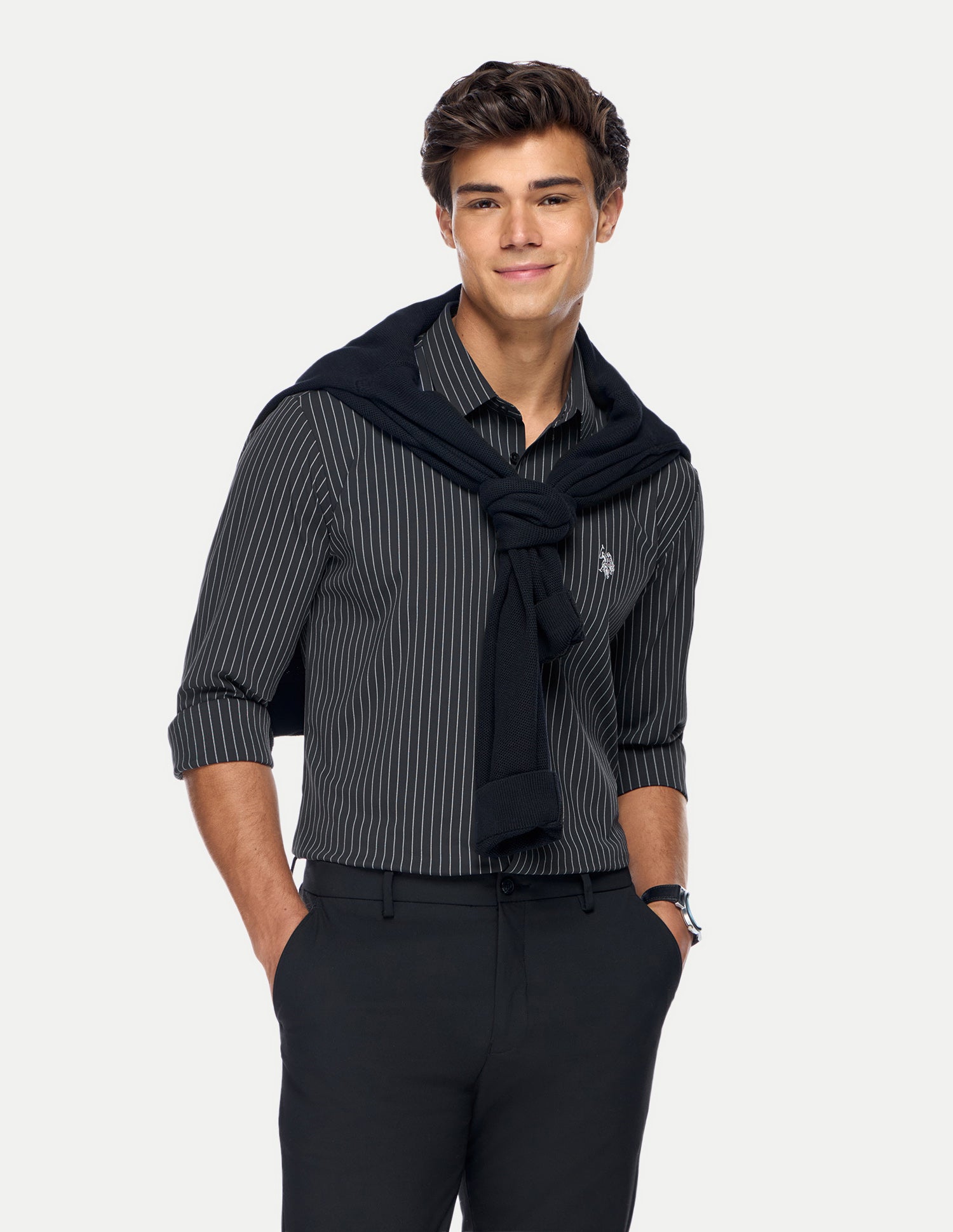 Vertical Striped Knitted Shirt Black - U.S. Polo Assn. India | Large