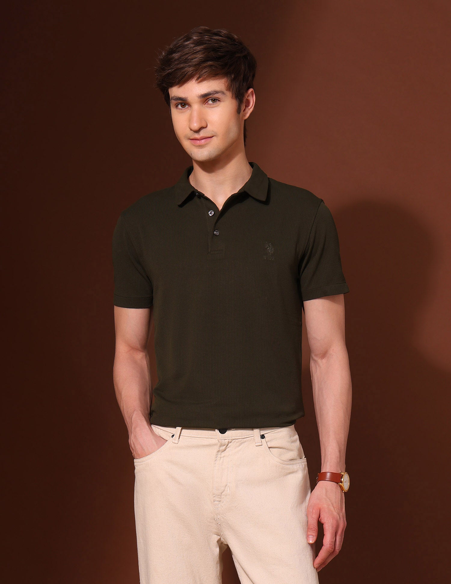 Textured Classic Polo Shirt Olive - U.S. Polo Assn. India | Large