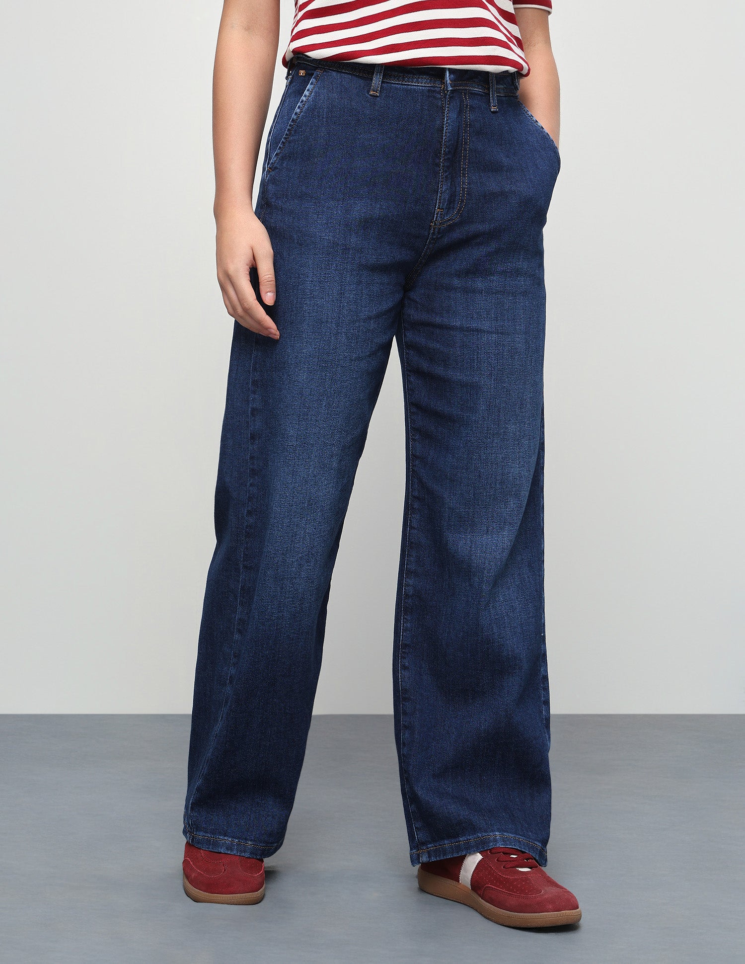 High Rise Wide Leg Fit Jeans Dark Blue - U.S. Polo Assn. India | Large