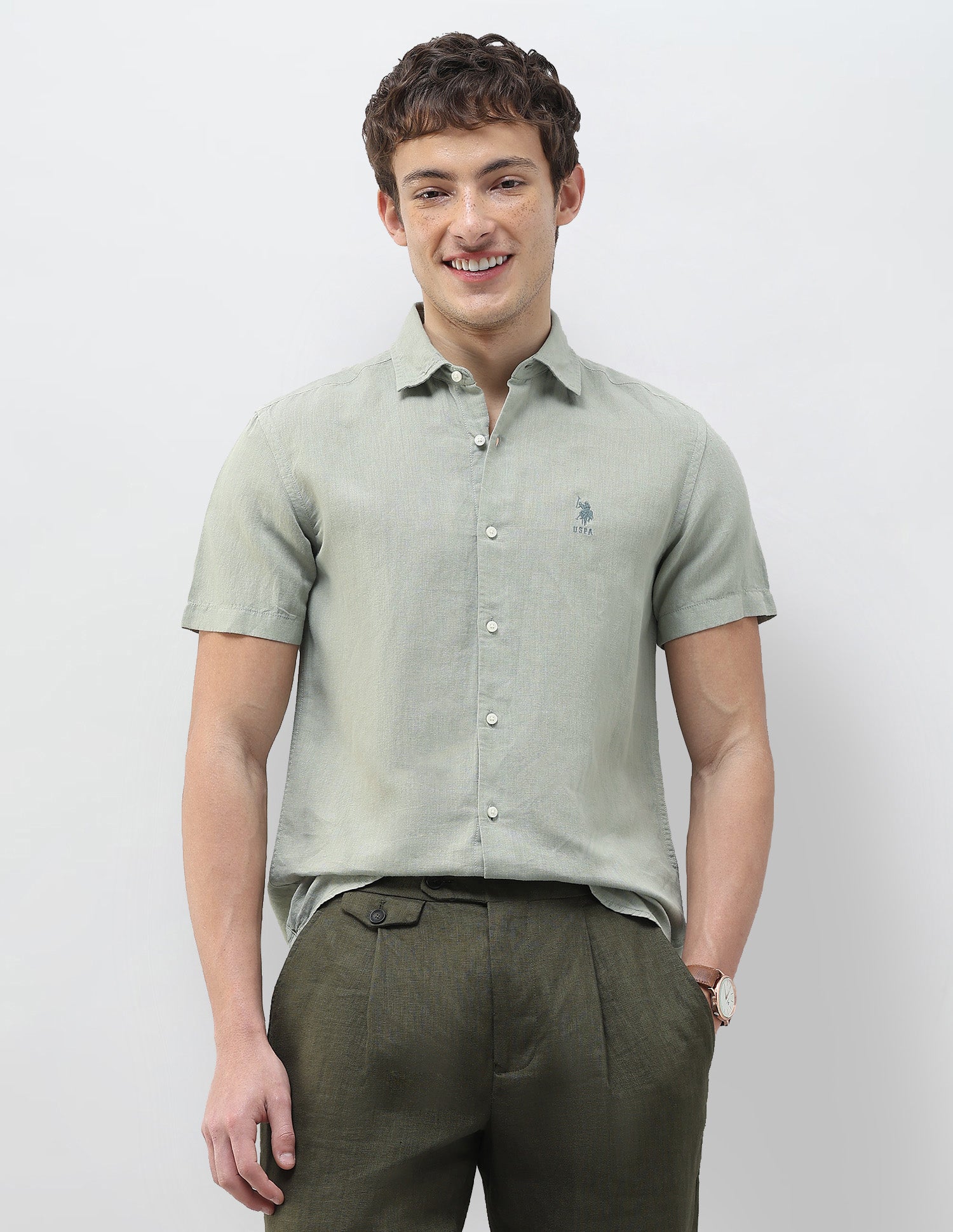 Solid Regular Fit Shirt Light Green - U.S. Polo Assn. India | Large