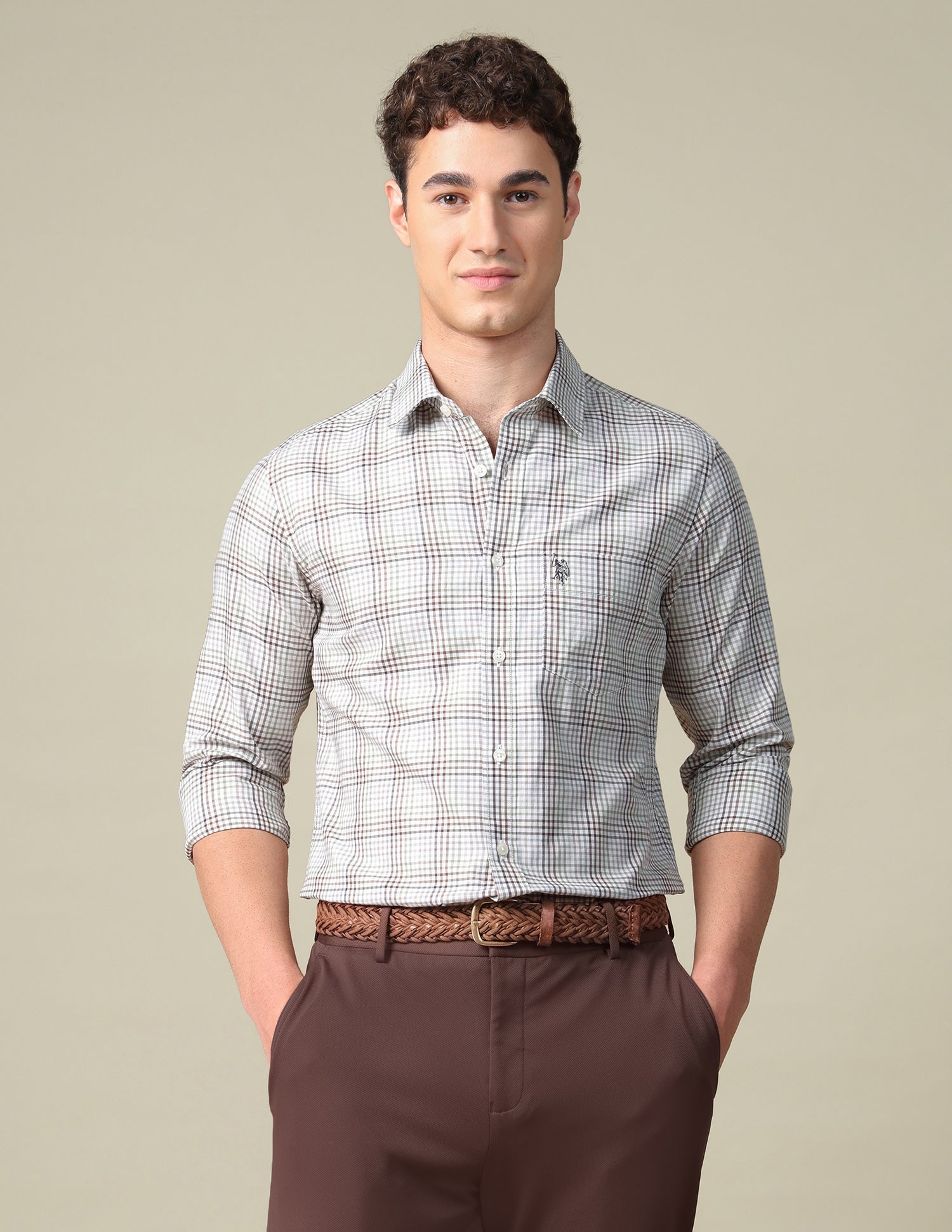 Twill Tailored Fit Shirt Brown - U.S. Polo Assn. India | Large