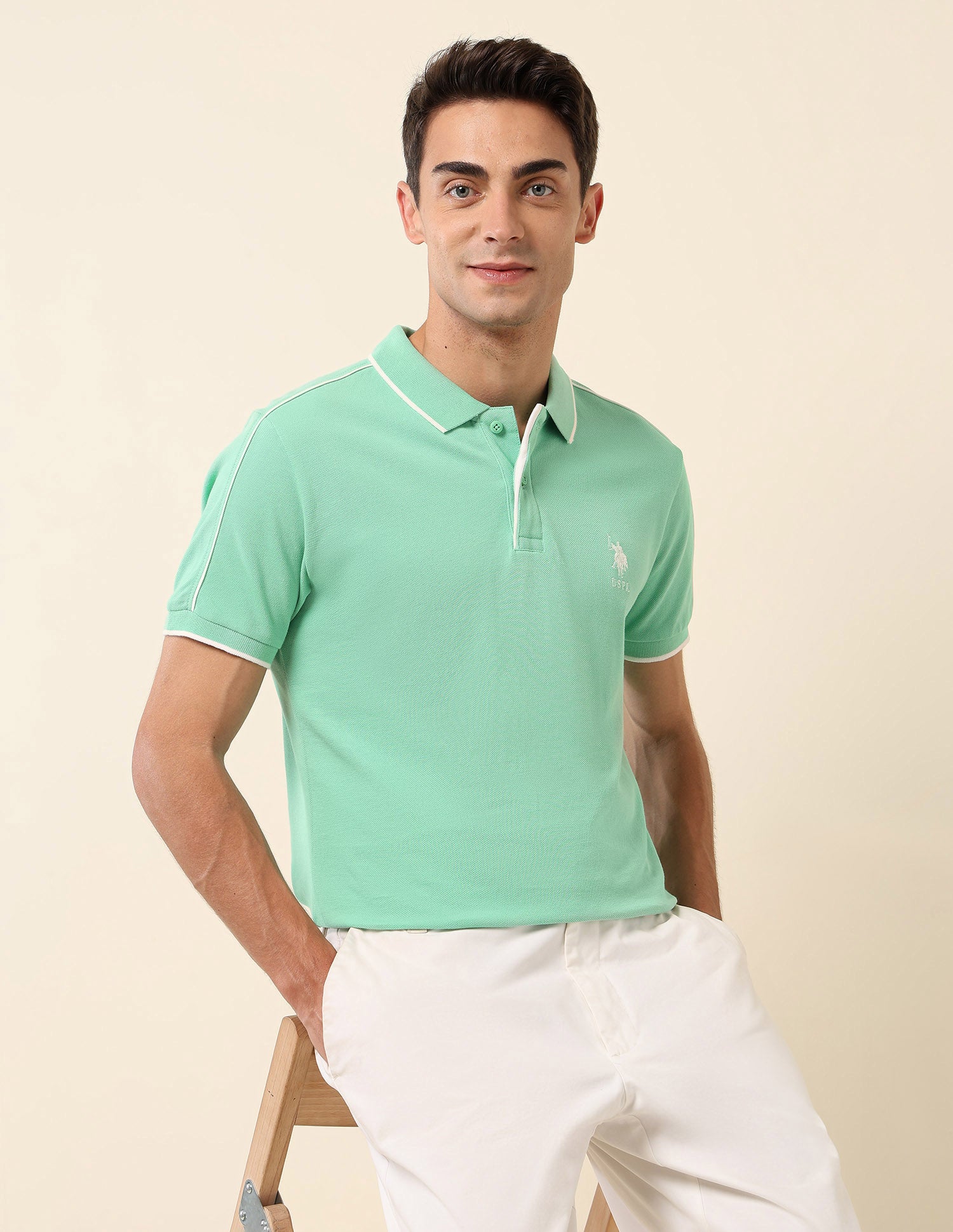 Solid Slim Fit Polo Shirt Mint Green - U.S. Polo Assn. India | Large