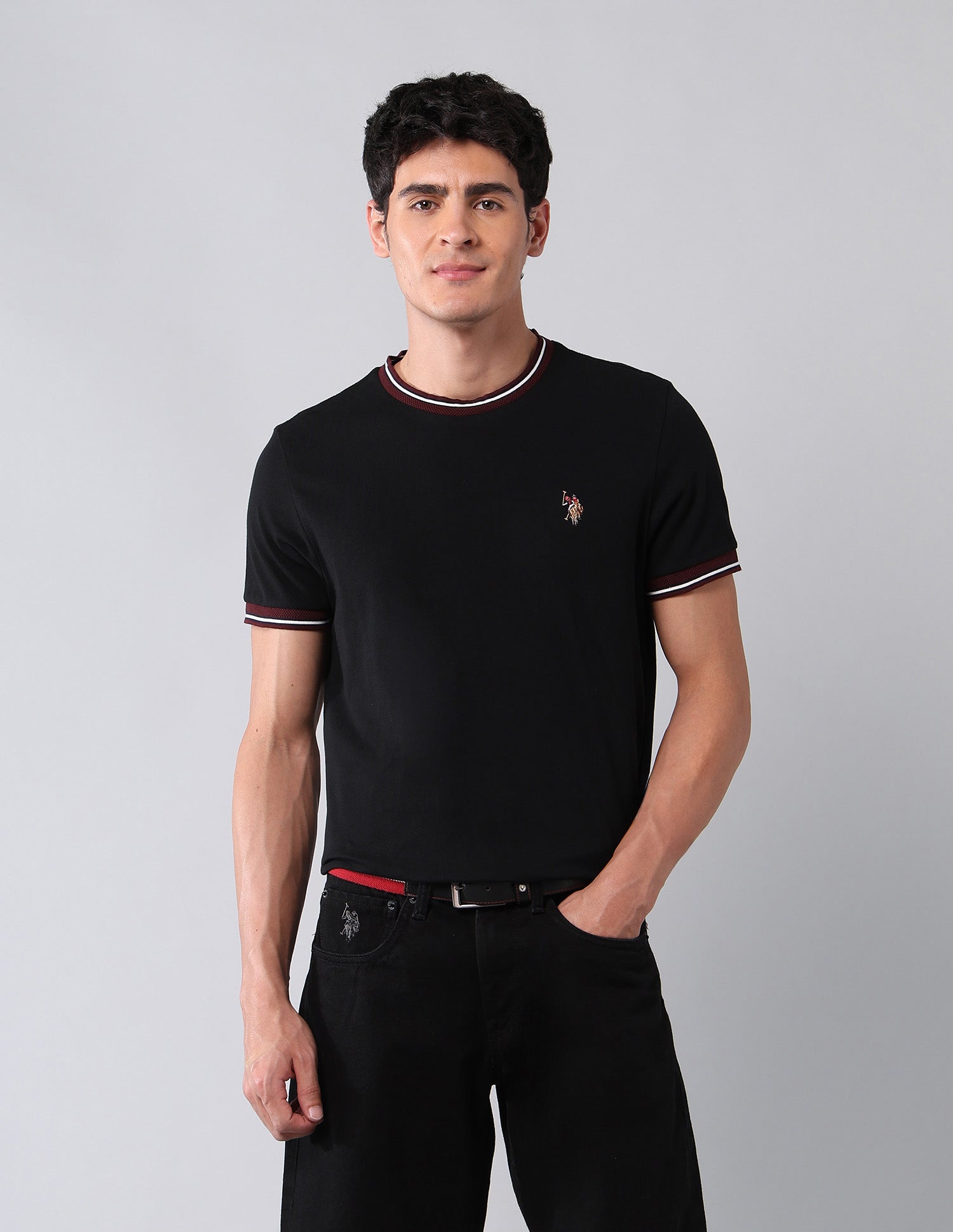 Muscle Fit Pure Cotton Colligiate T-Shirt Black - U.S. Polo Assn. India | Large