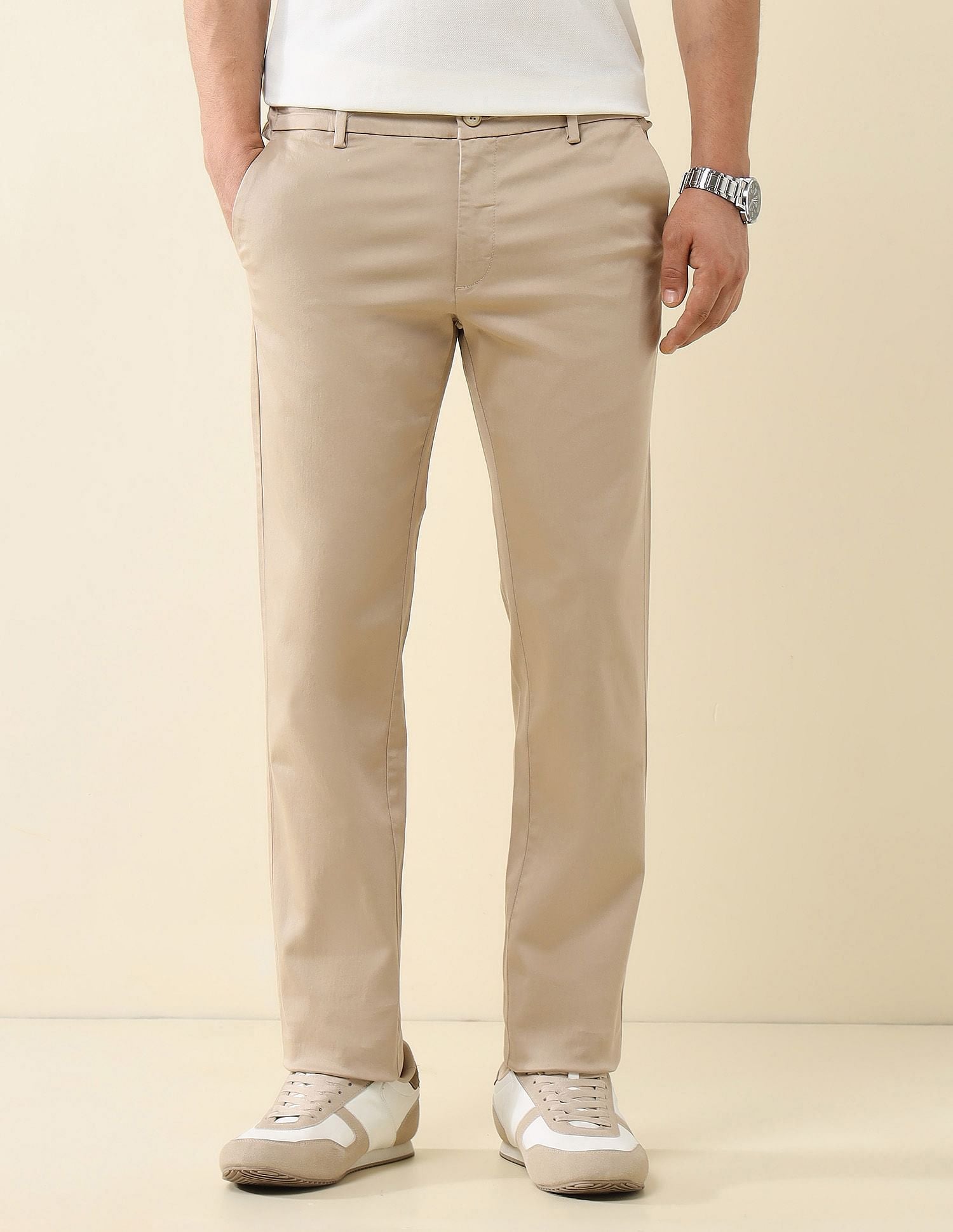 Elasticized Waist Slim Fit Trousers