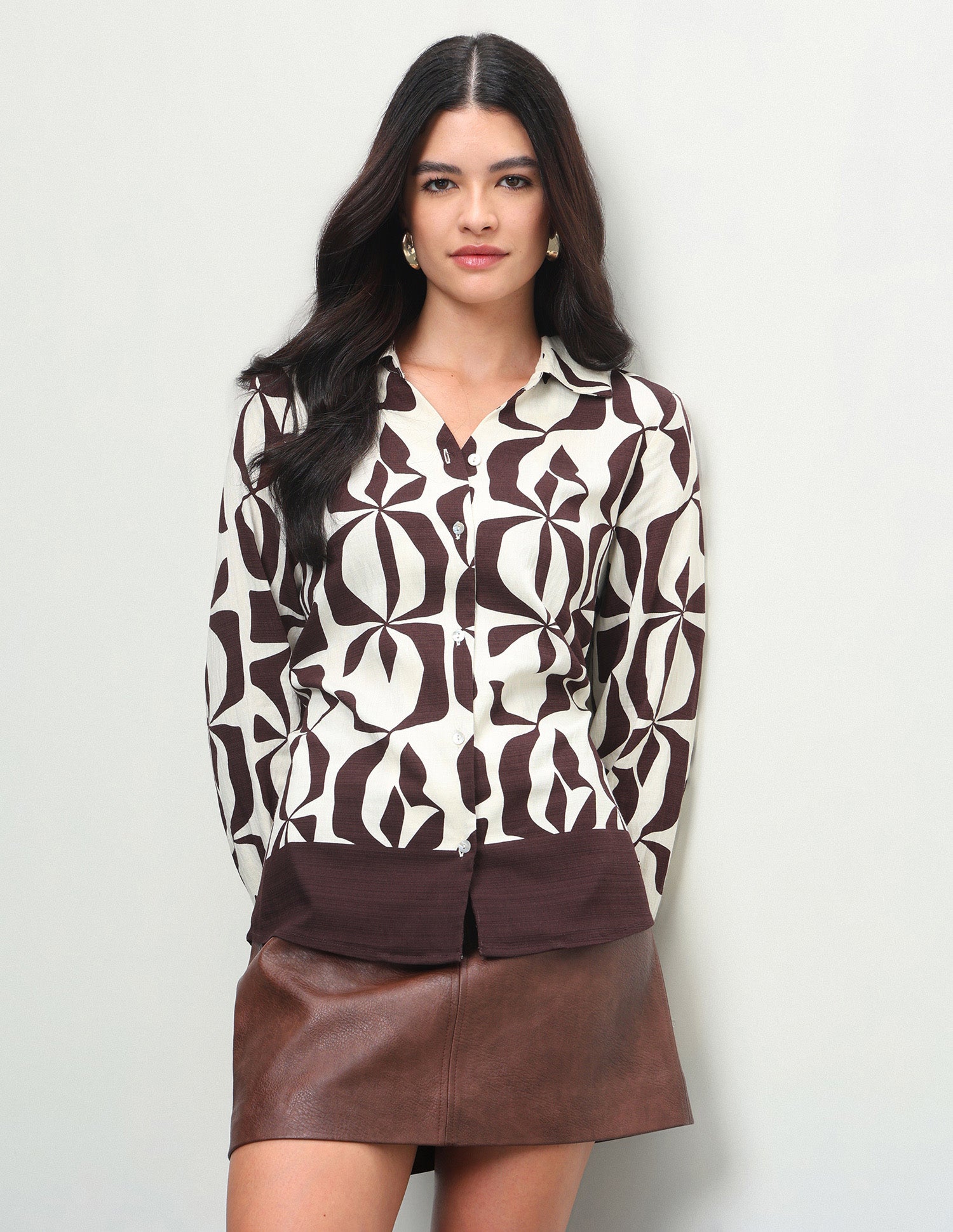 Abstract Printed Relaxed Fit Shirt Dark Brown - U.S. Polo Assn. India | Large