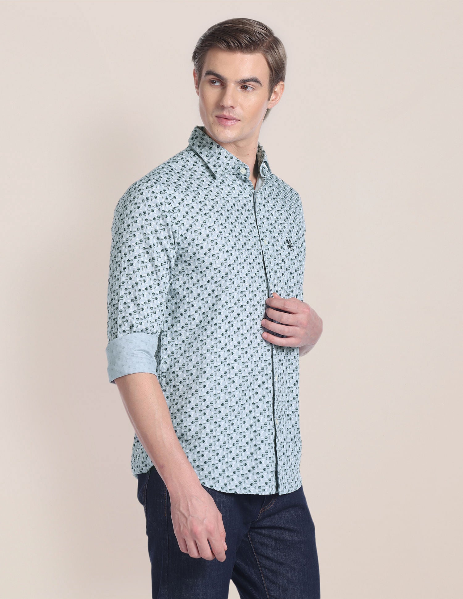 Pure Cotton Geometric Print Shirt
