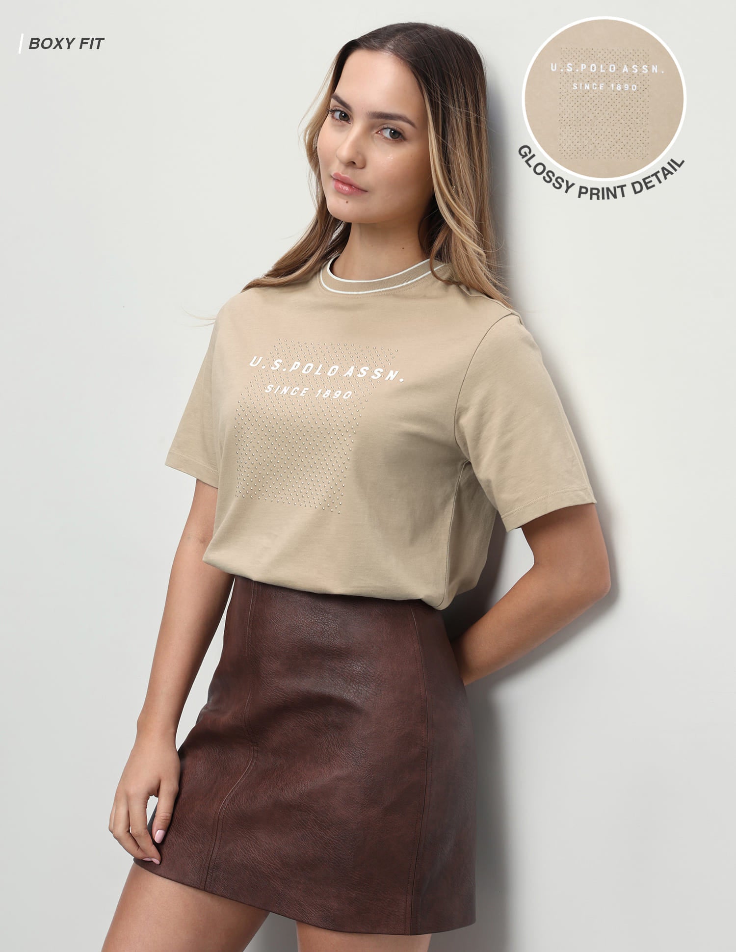 Brand Embossed Boxy Fit Studded T-Shirt