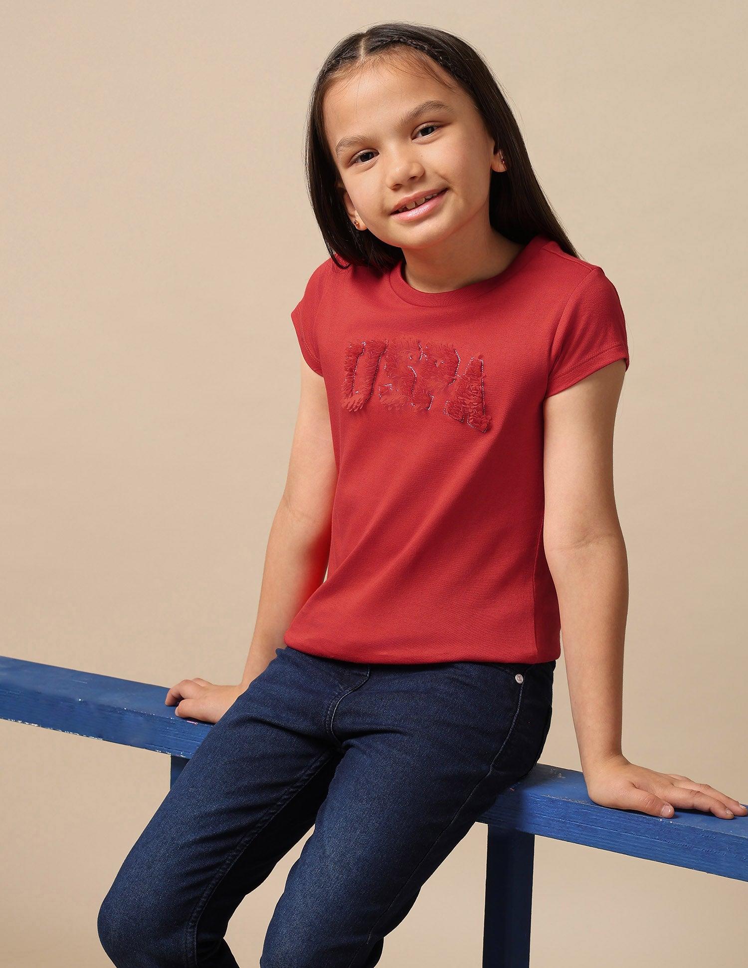 Girls Petal Logo Cotton T-Shirt Red - U.S. Polo Assn. India | Large