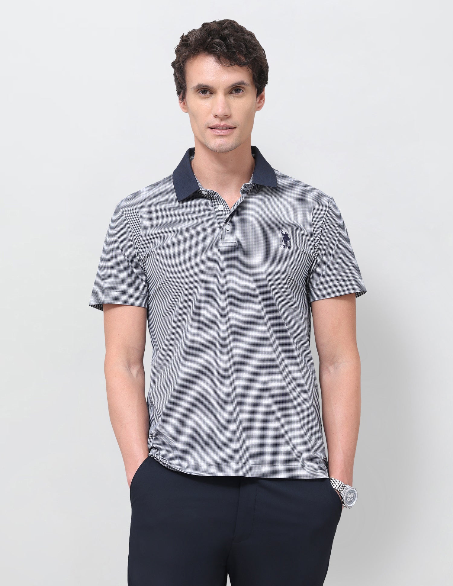 Houndstooth Slim Fit Polo Shirt Navy - U.S. Polo Assn. India | Large