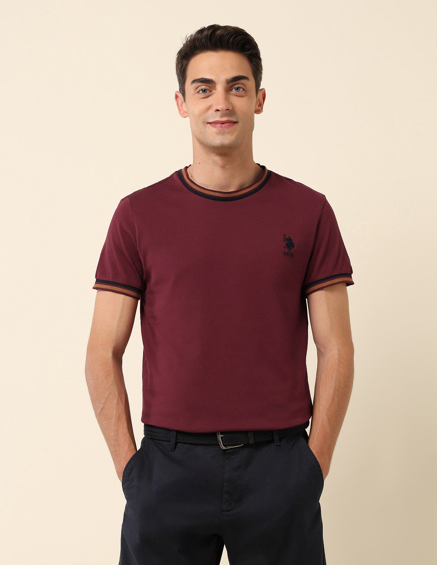Solid Slim Fit T- Shirt Maroon - U.S. Polo Assn. India | Large