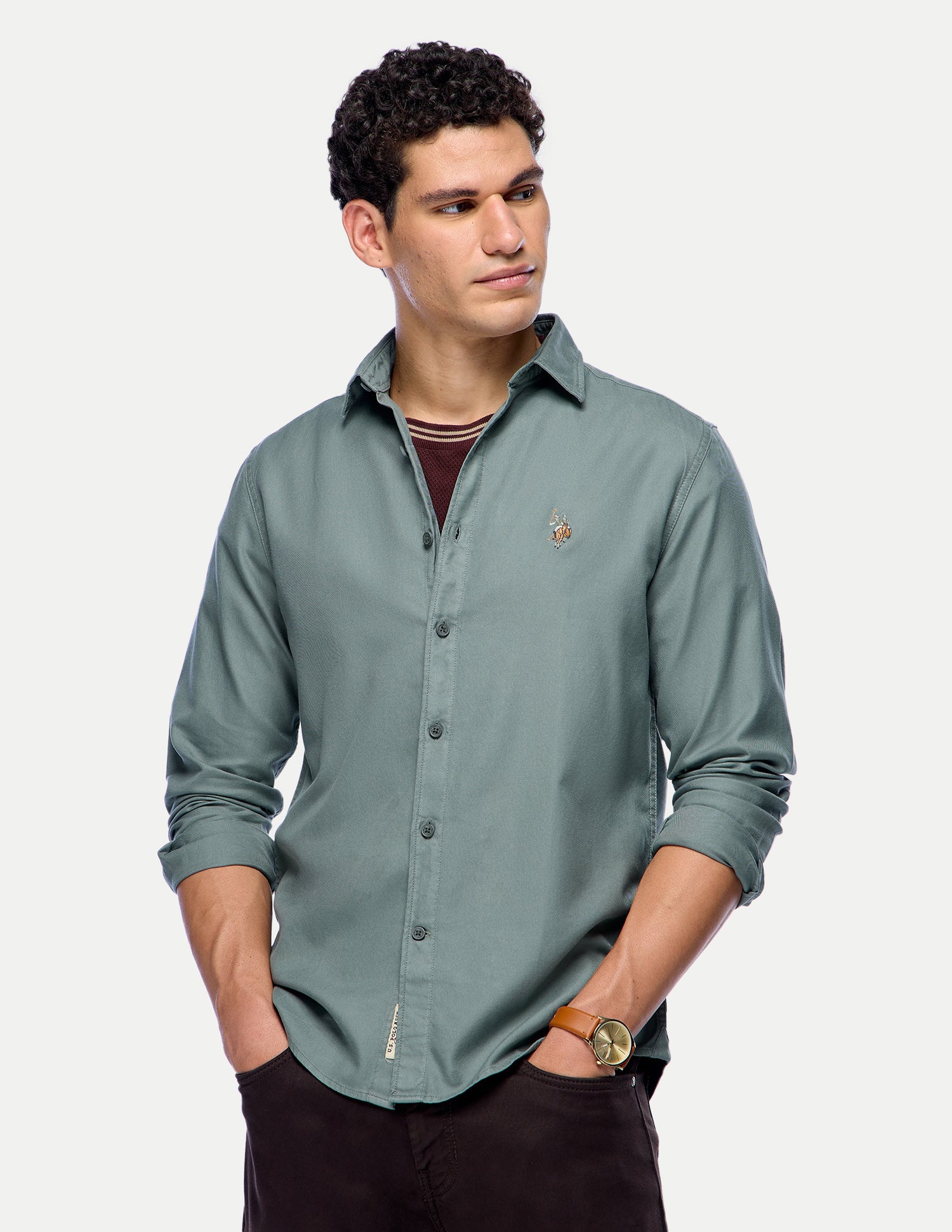 Solid Twill Shirt Green - U.S. Polo Assn. India | Large