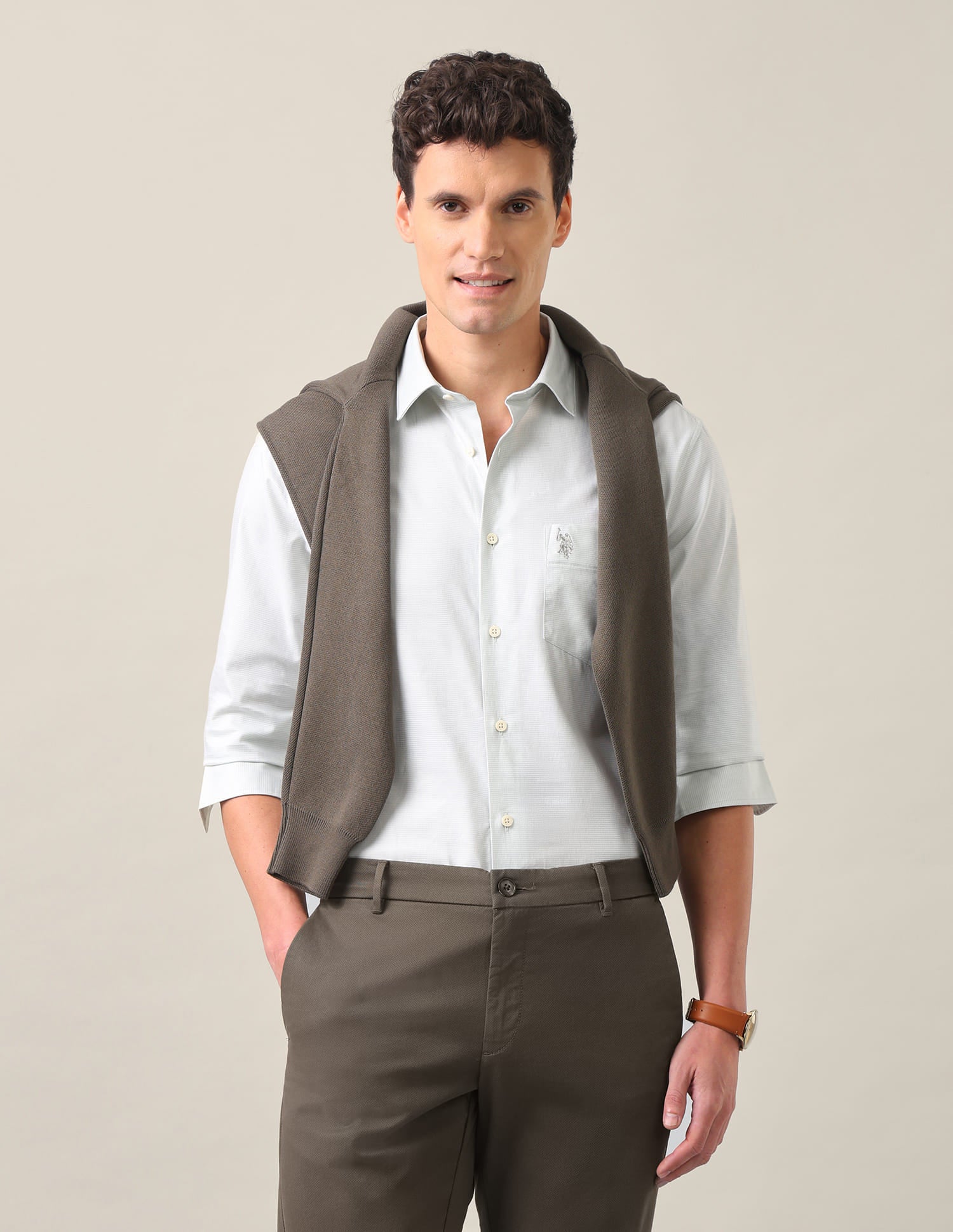 Solid Tailored Fit Shirt Light Green - U.S. Polo Assn. India | Large