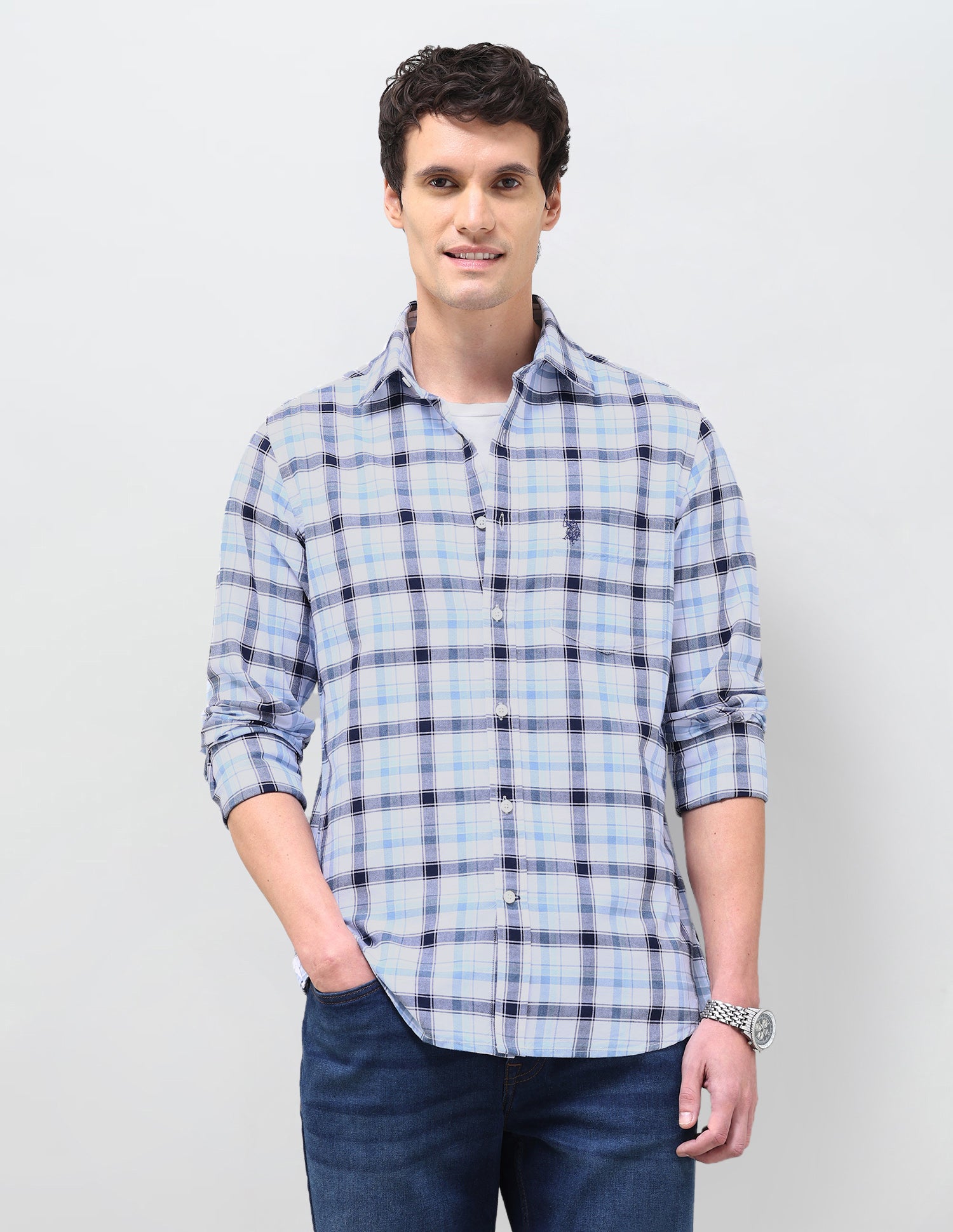 Oxford Tailored Fit Shirt Navy - U.S. Polo Assn. India | Large