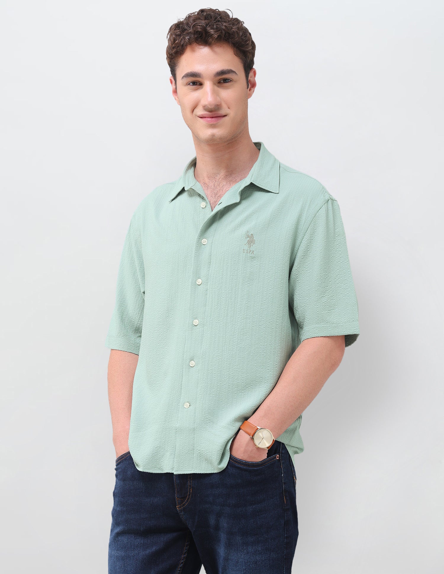 Solid Regular Fit Shirt Green - U.S. Polo Assn. India | Large