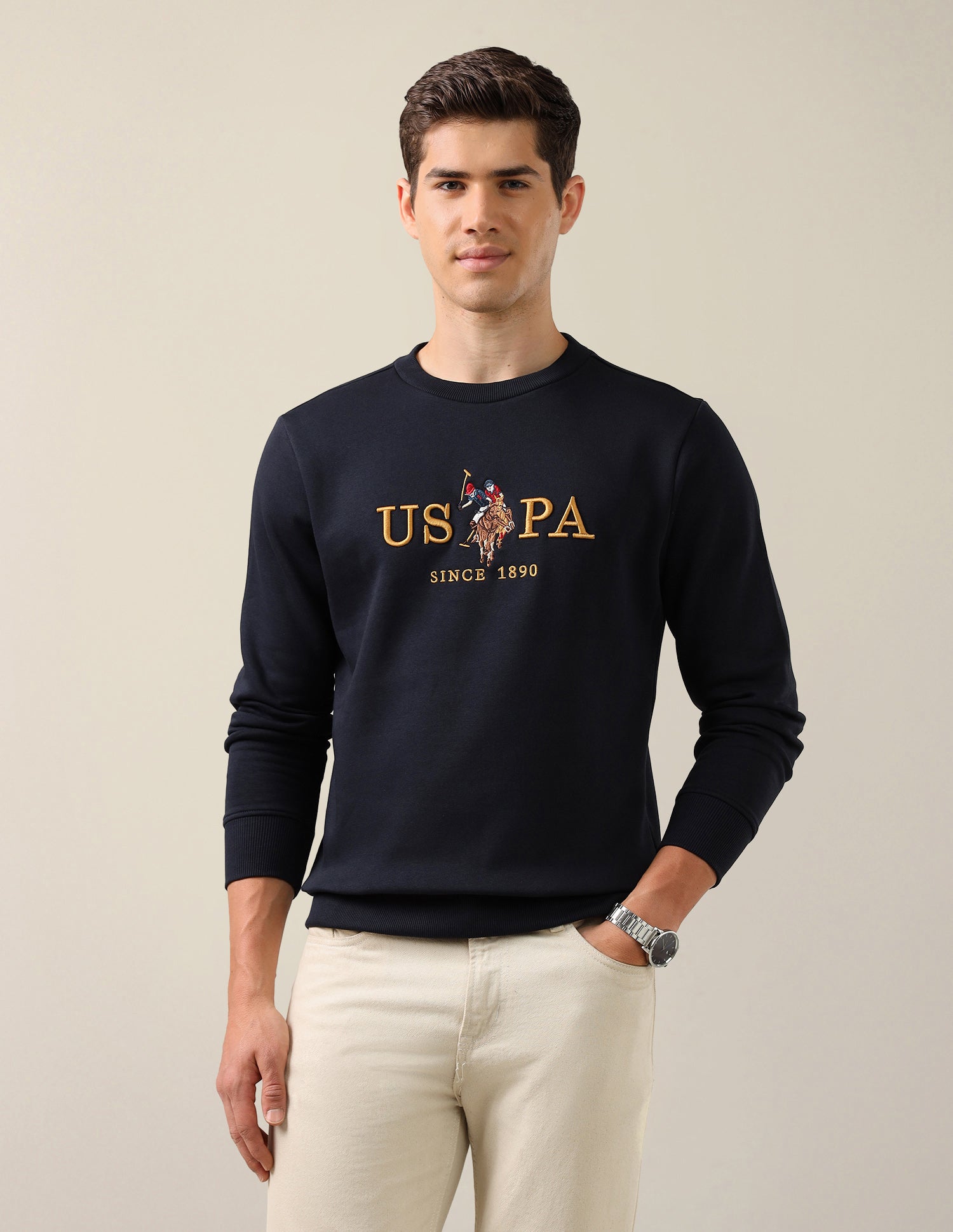 Brand Embroidered Slim Fit Sweatshirt Navy - U.S. Polo Assn. India | Large