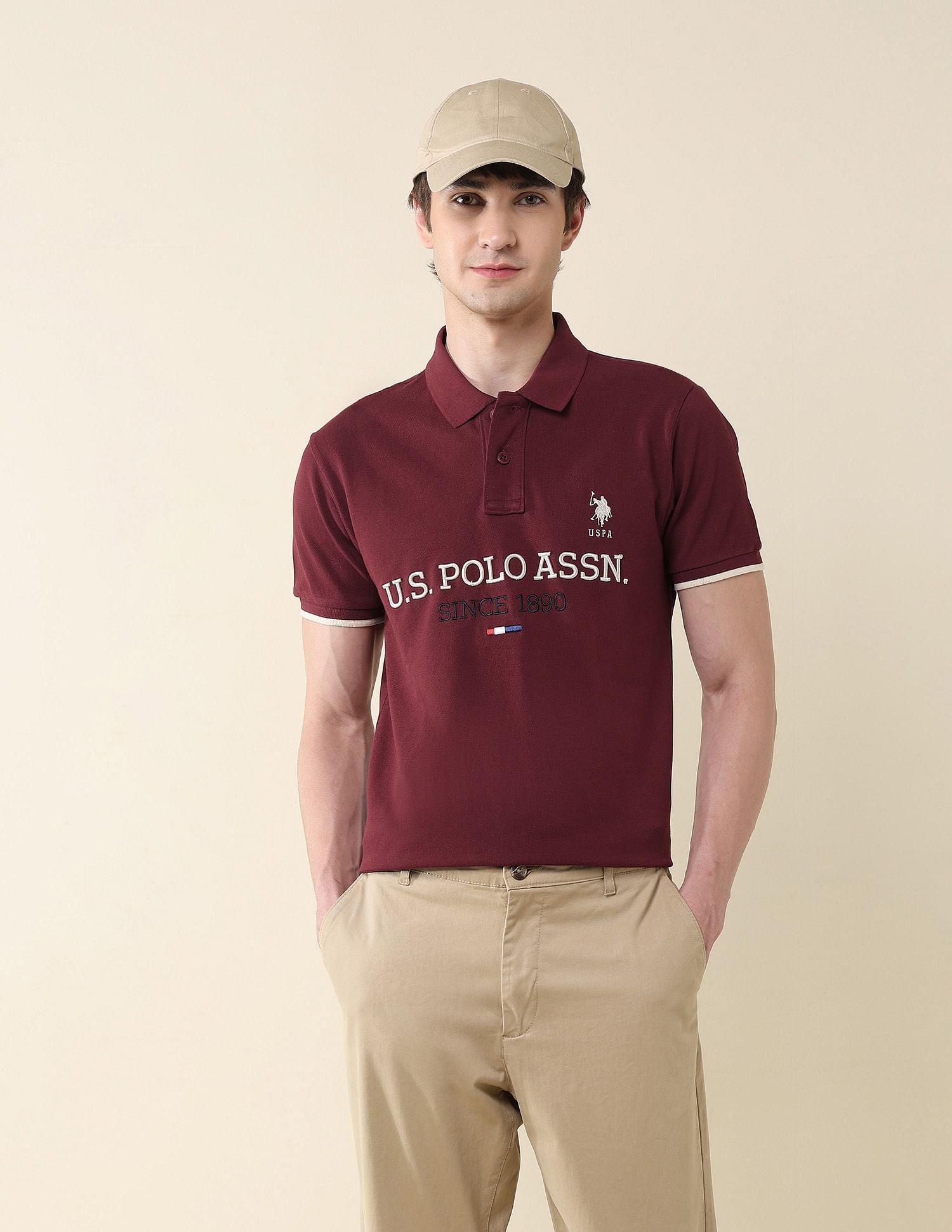Slim Fit Brand Embroidered Polo Shirt Wine - U.S. Polo Assn. India | Large