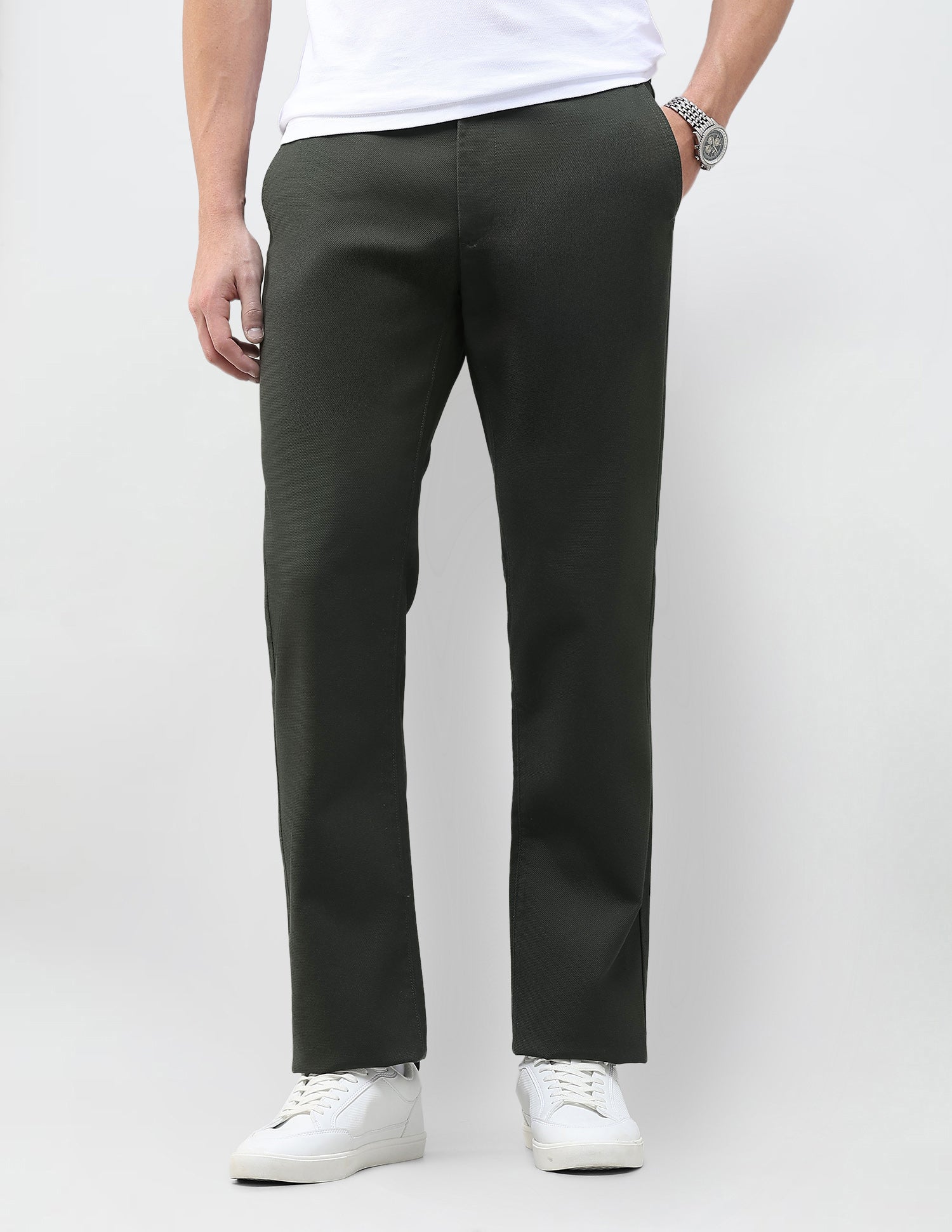 Riley Straight Fit Satin Trousers Dark Olive - U.S. Polo Assn. India | Large