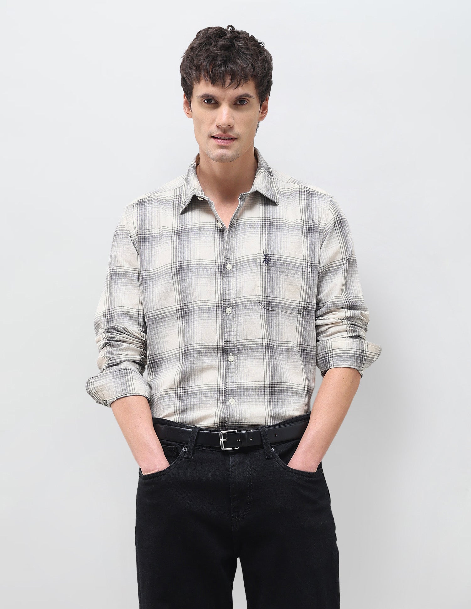Twill Tartan Checked Shirt Ivory - U.S. Polo Assn. India | Large