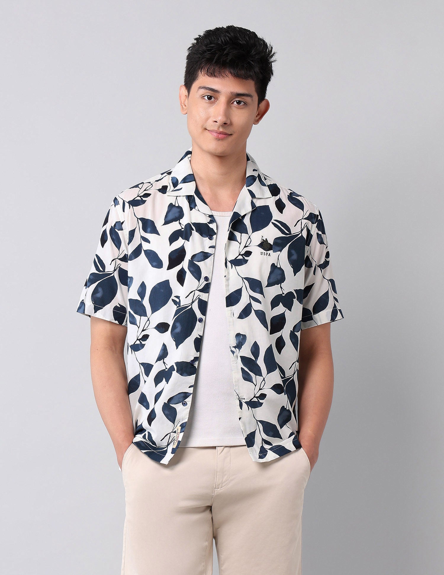 Relaxed Fit Tropical Printed Shirt Navy - U.S. Polo Assn. India | Large