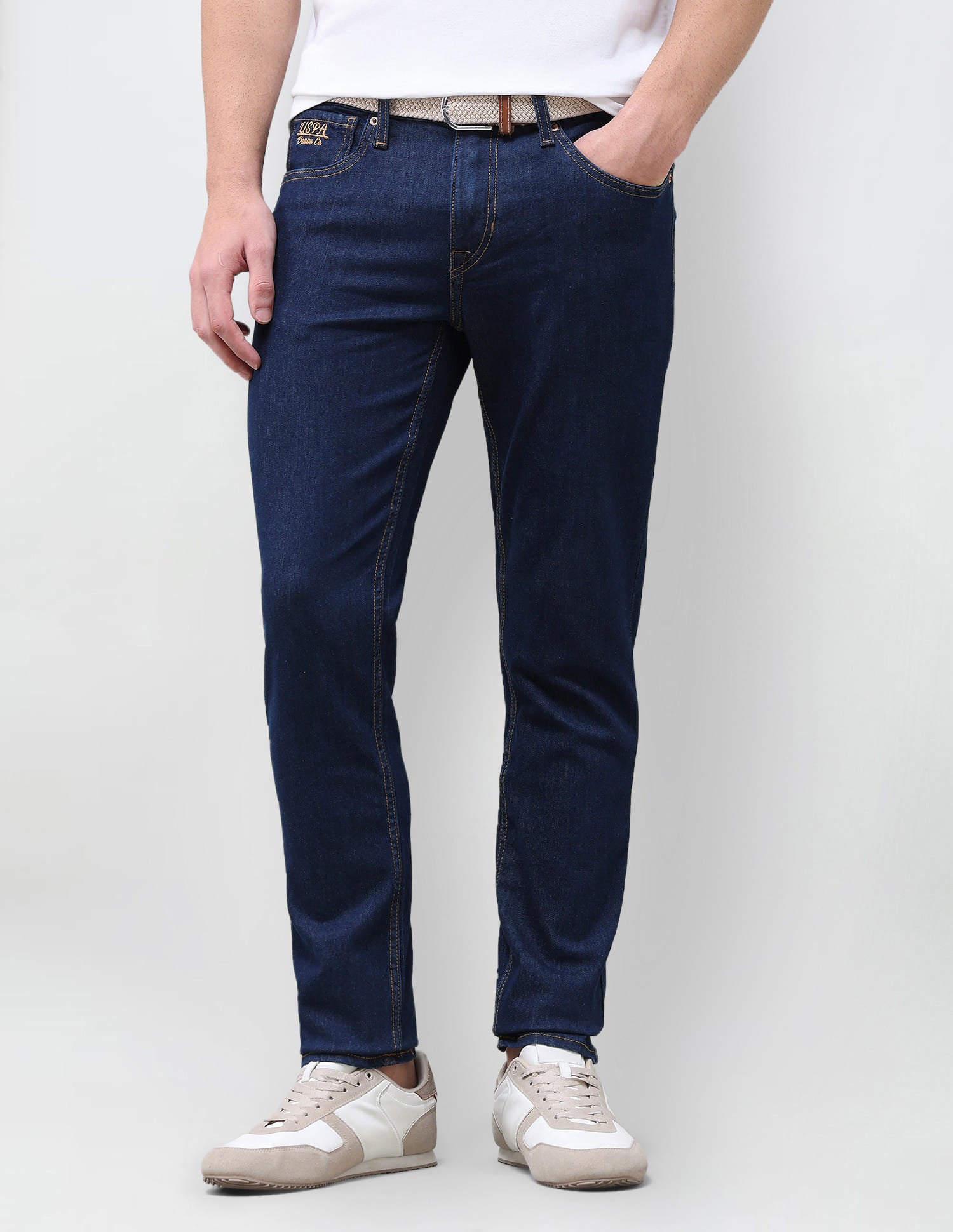 Solid Slim Tapered Jeans Blue - U.S. Polo Assn. India | Large
