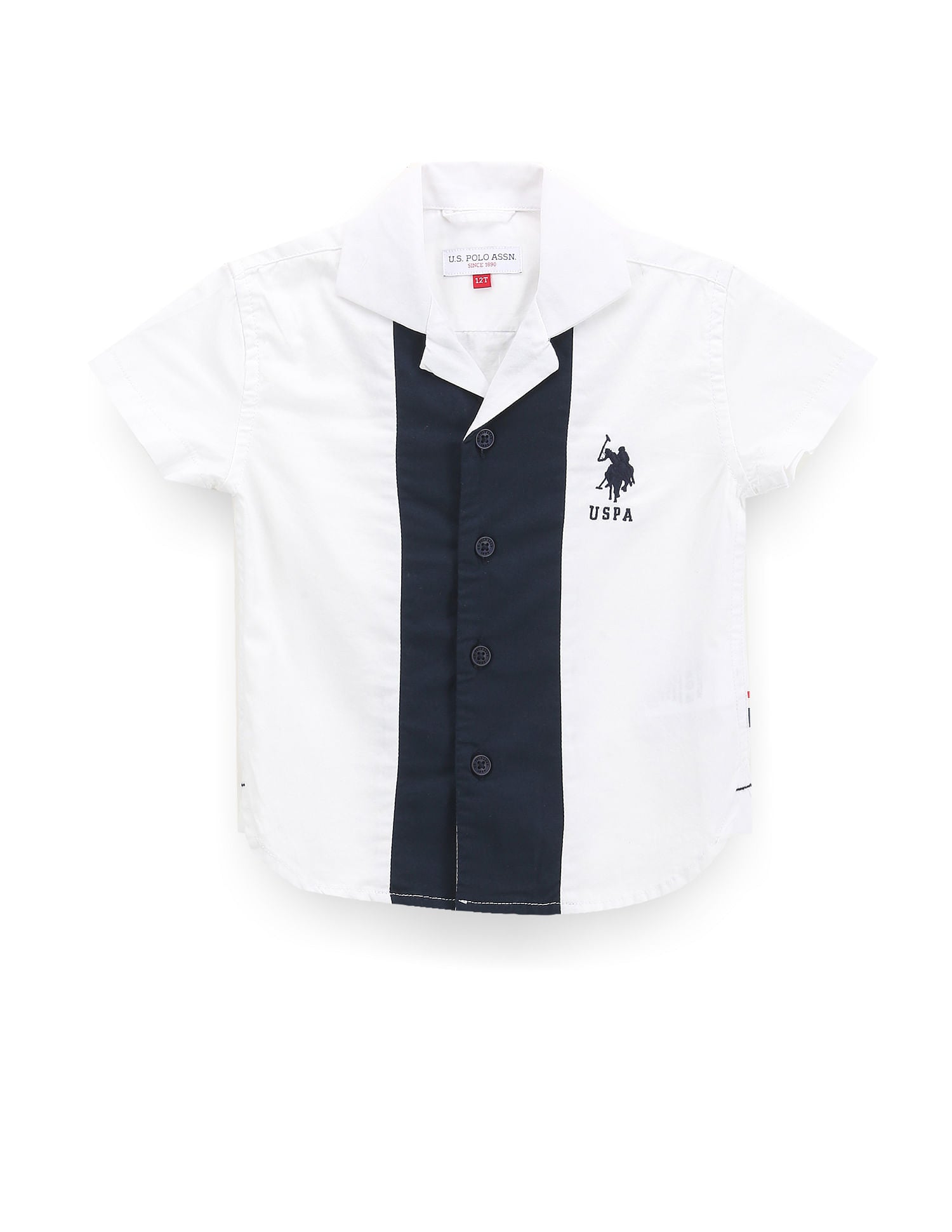 Colour Block Cotton Shirt White and Navy - U.S. Polo Assn. India | Large