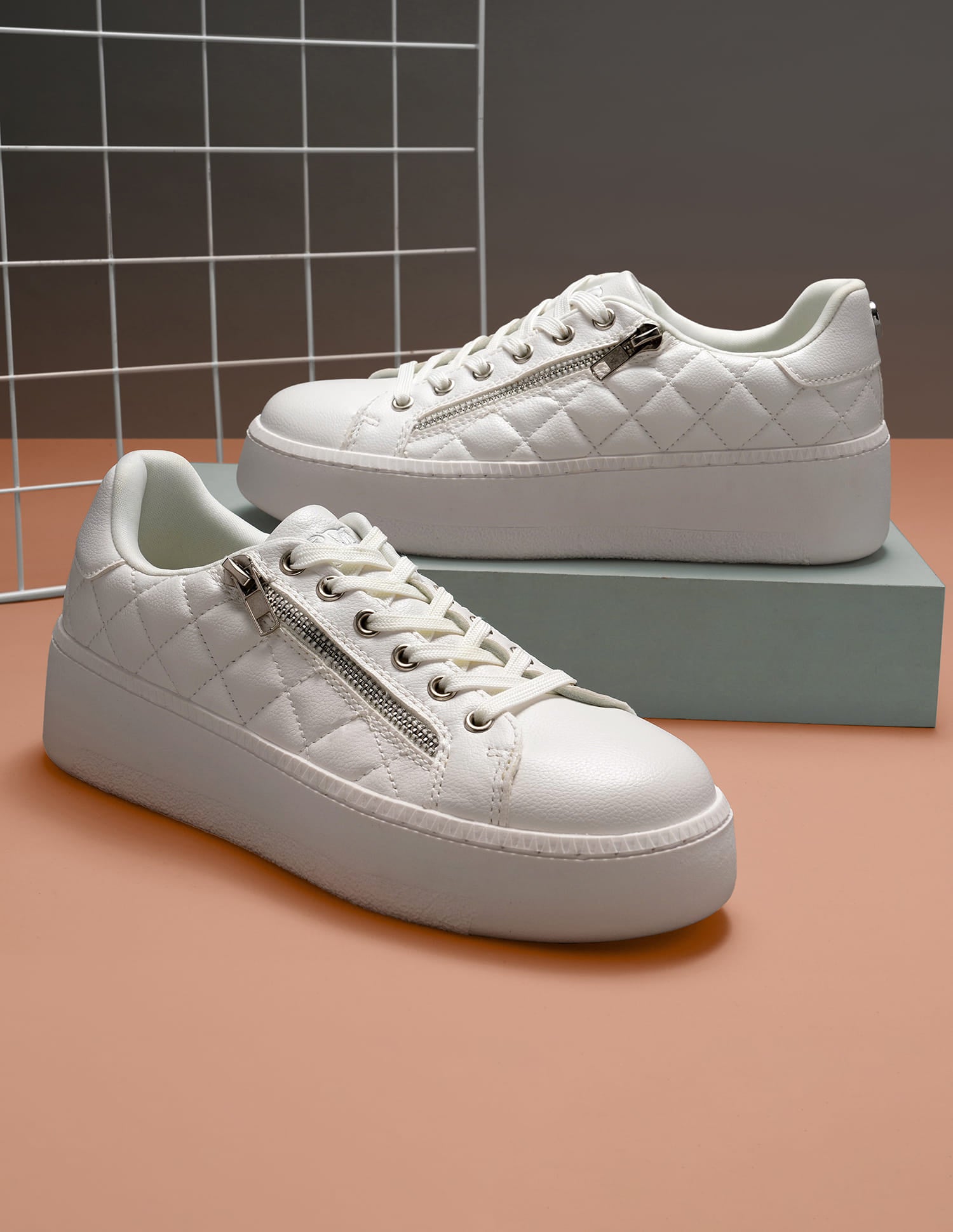 Gabriella White Quilting Detail Sneakers Shoes White - U.S. Polo Assn. India | Large