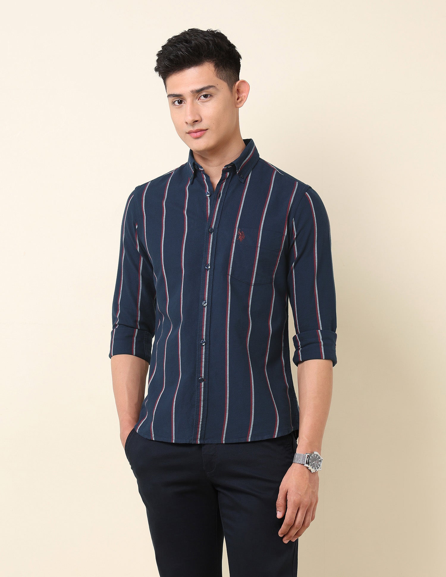 Vertical Striped Oxford Button-Down Shirt Navy - U.S. Polo Assn. India | Large