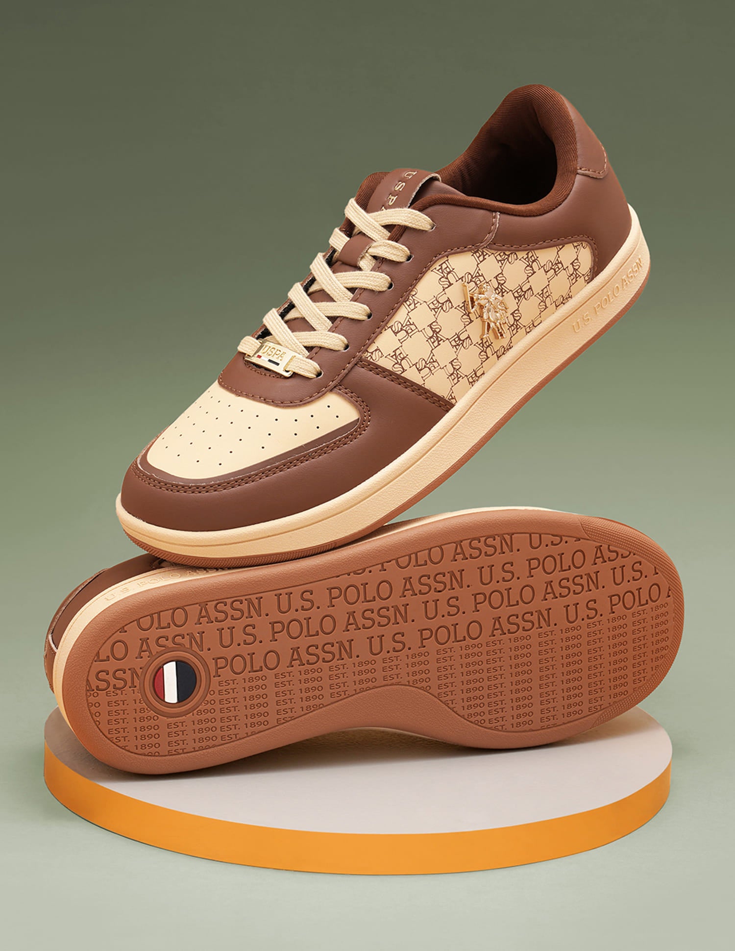 Women Brand Print Ryna Sneakers Brown - U.S. Polo Assn. India | Large