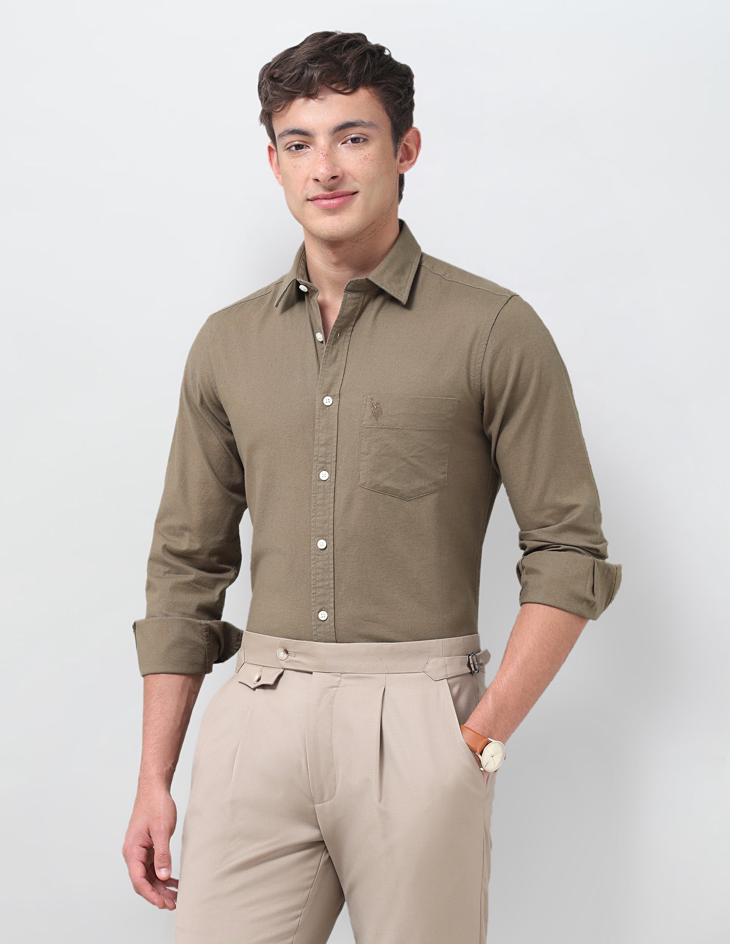 Tailored Fit Oxford Shirt Light Khaki - U.S. Polo Assn. India | Large