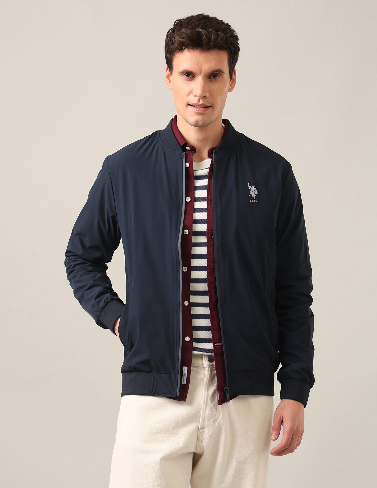 Solid Stand Collar Bomber Jacket