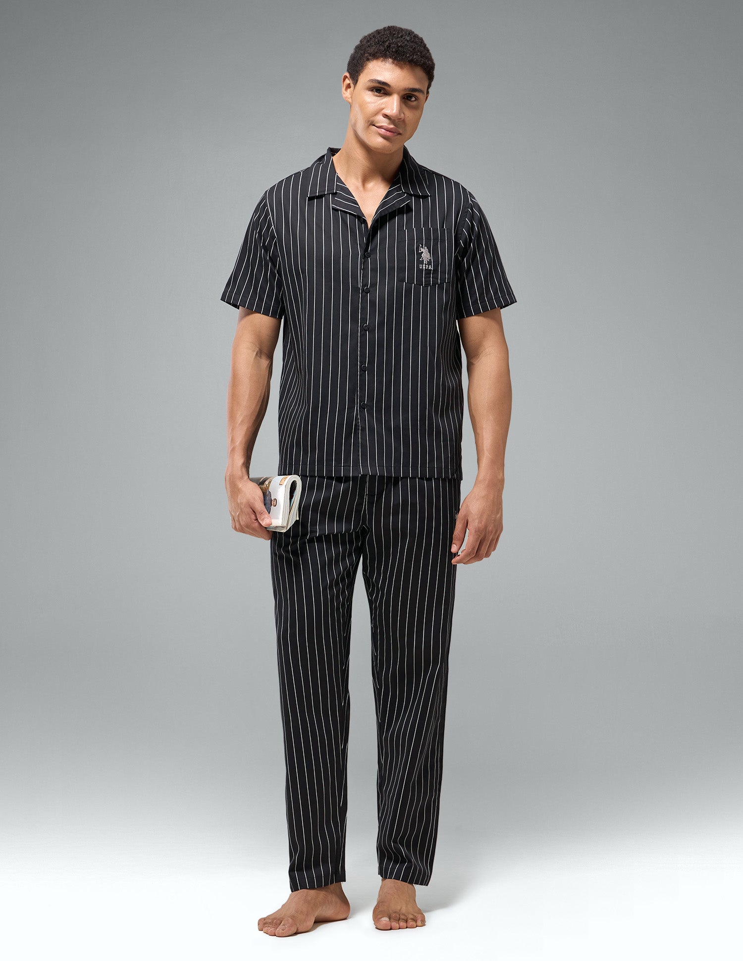 Pure Cotton Striped OESS03 Sleep Set Black - U.S. Polo Assn. India | Large