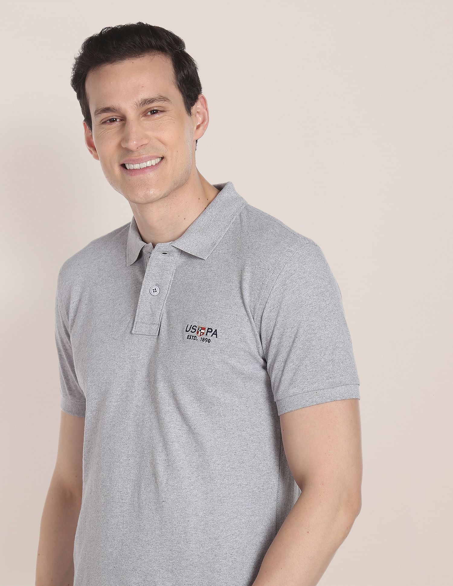 Embroidered Logo Heathered Polo Shirt Light Grey - U.S. Polo Assn. India | Large