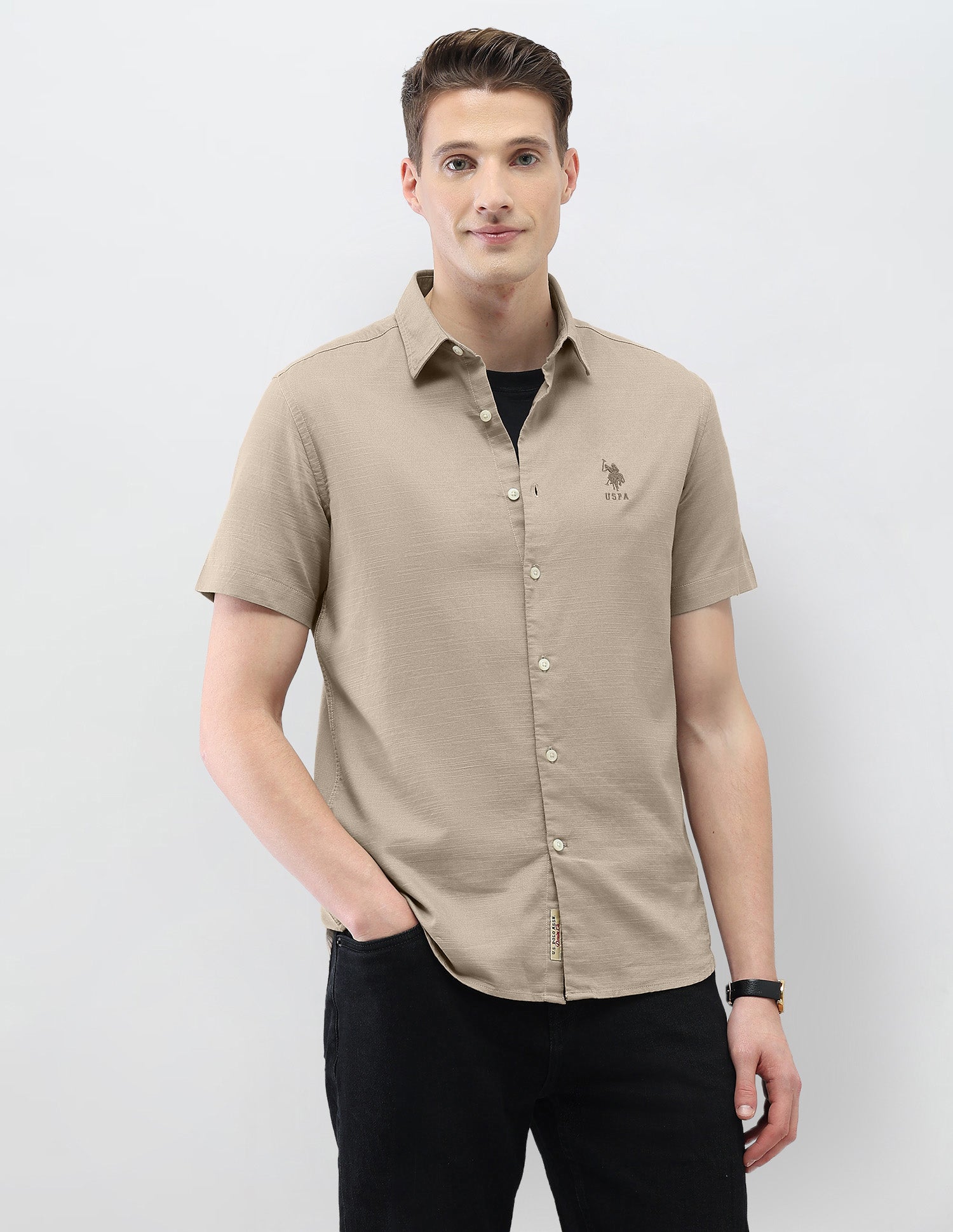 Solid Motel On The Coast Shirt Khaki - U.S. Polo Assn. India | Large