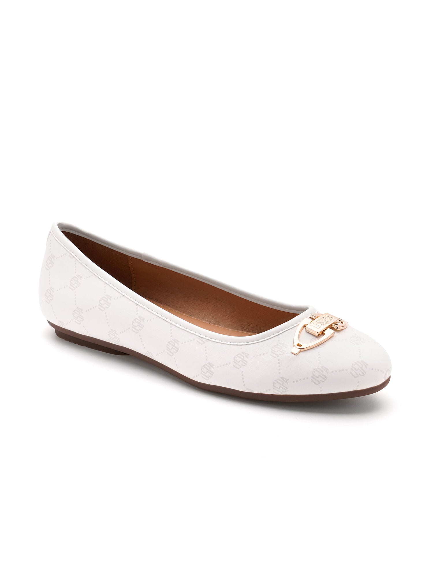 Women Panelled All Over Monogram Mia Ballerinas White - U.S. POLO ASSN. | Large