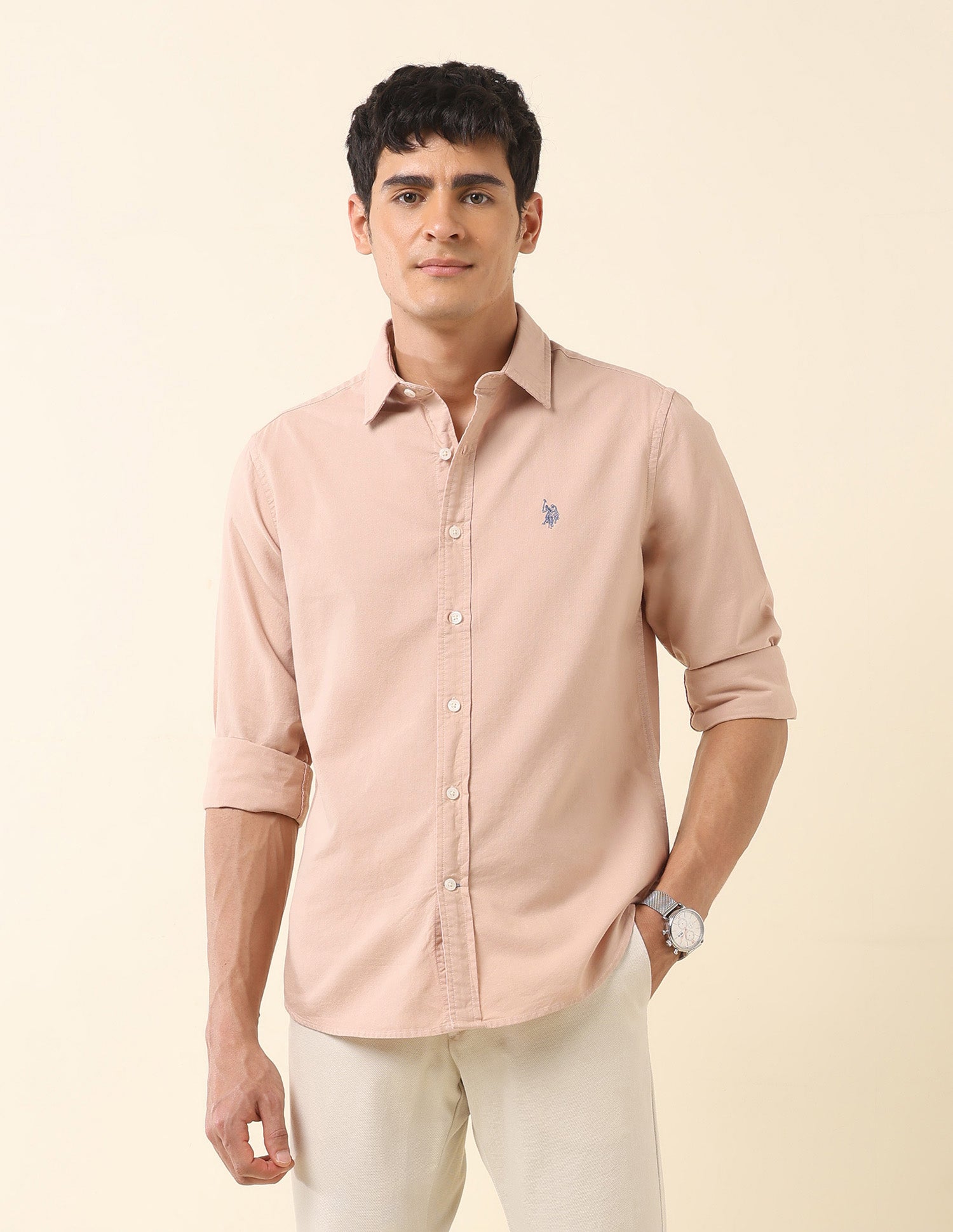 Tailored Fit Pure Cotton Oxford Shirt Peach - U.S. Polo Assn. India | Large