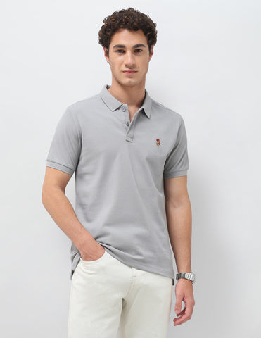 トップス ANCELLM S/S POLO SHIRT GRAY 1 Solid Slim Fit Polo Shirt