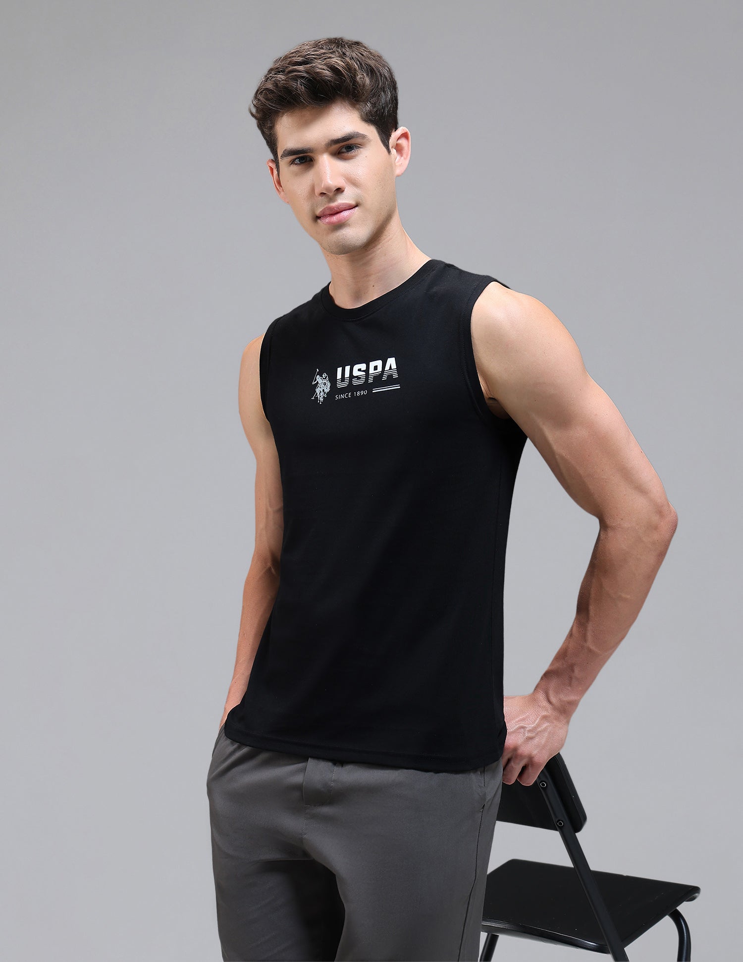 Solid Cotton OEV06 Vest - Pack Of 1 Black - U.S. Polo Assn. India | Large
