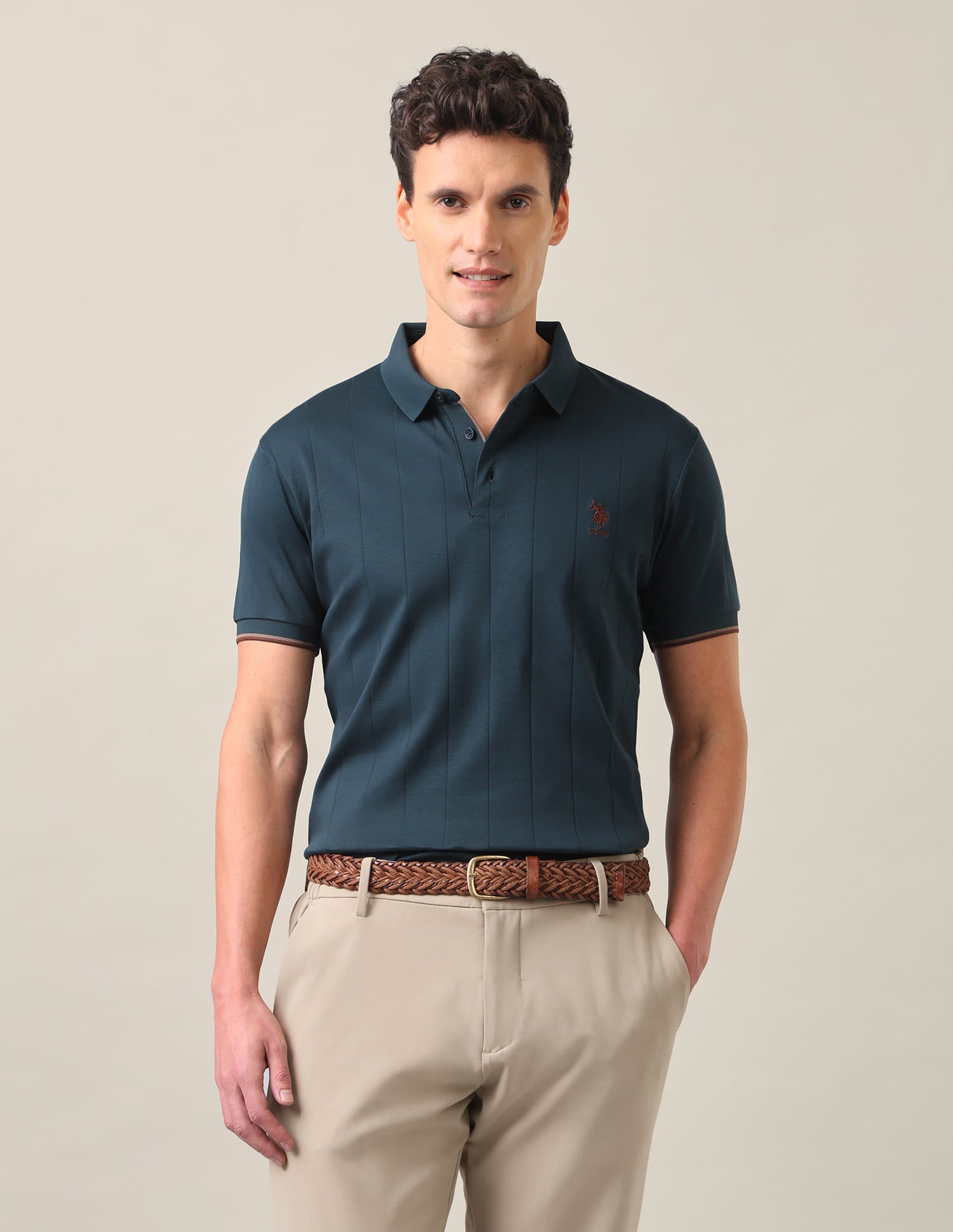 Vertical Striped Slim Fit Polo Shirt Teal - U.S. Polo Assn. India | Large