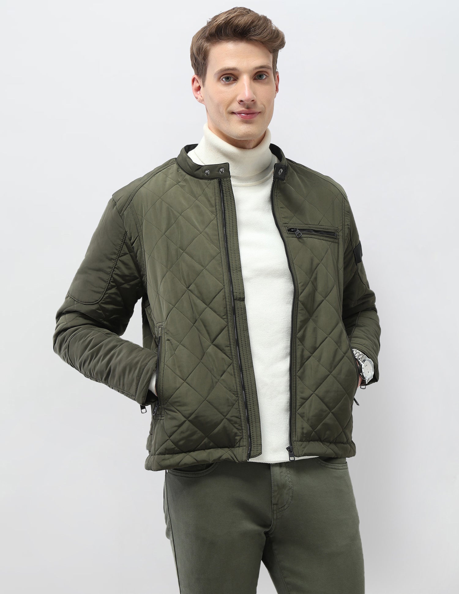 Solid Regular Fit Jacket Olive - U.S. Polo Assn. India | Large